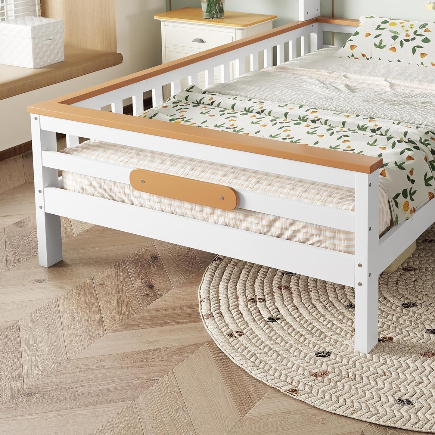 Merax Children's Bed 90 x 200 cm with Fall Protection, Children's House Bed with Drawers and Storage Shelf, Sturdy Wooden Tree House Bed with Slatted Frame, Play Bed for Boys and Girls, White
