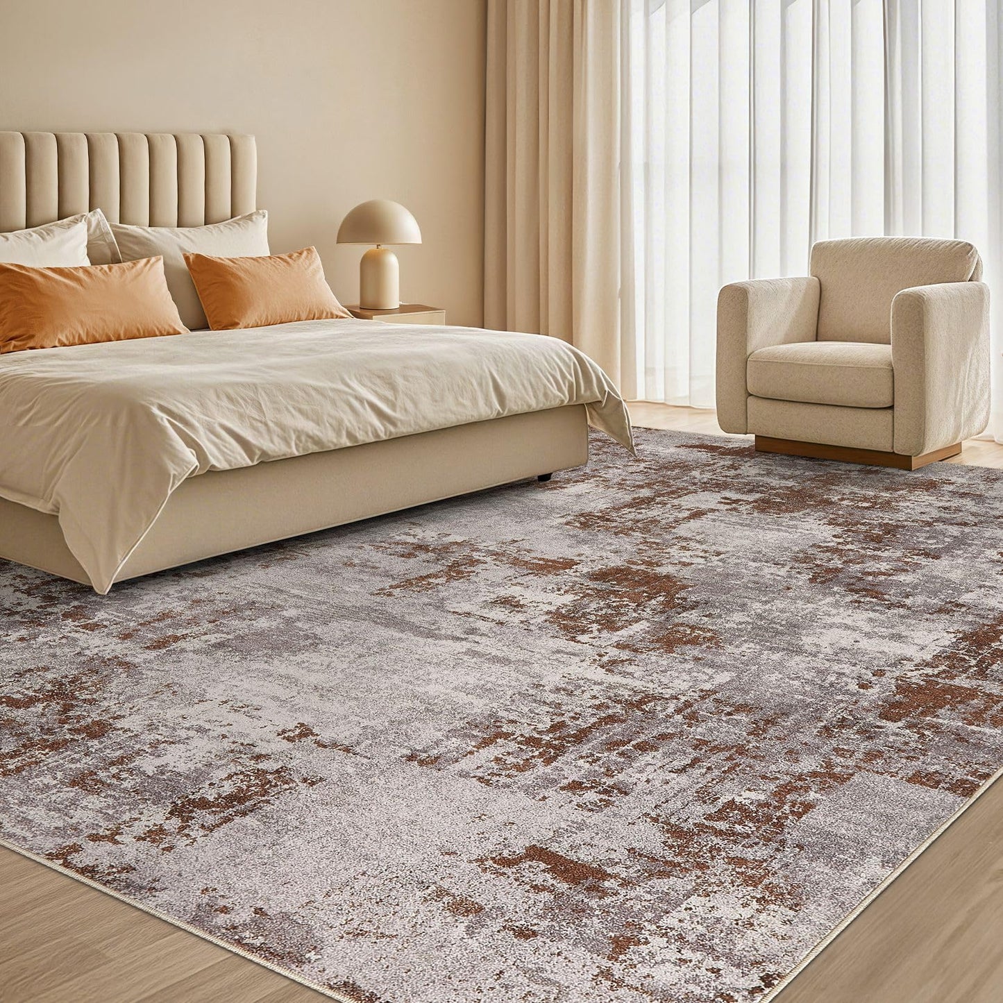 Tortania Washable 5x7 Area Rug for Living Room: Modern Abstract Neutral Large Soft Thin Rugs - Non Slip Indoor Carpet for Bedroom Dining Room Office Nursery Home Floor Decoration - Grey