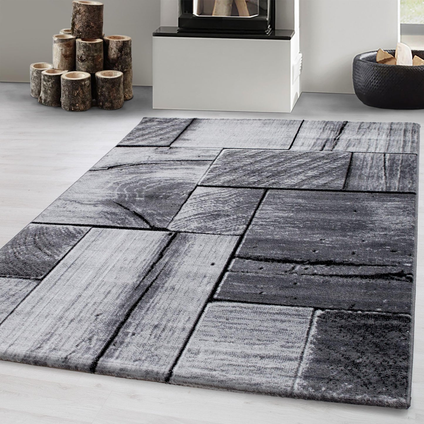 Carpetsale24 Teppich Wohnzimmer Moderne Abstrakt Wellen Design Schwarz - Grau - Weiß 160 x 230 cm - Kurzflor Schlafzimmer Pflegeleicht Extra Weich - Flauschig Waschbar Esszimmer Küche