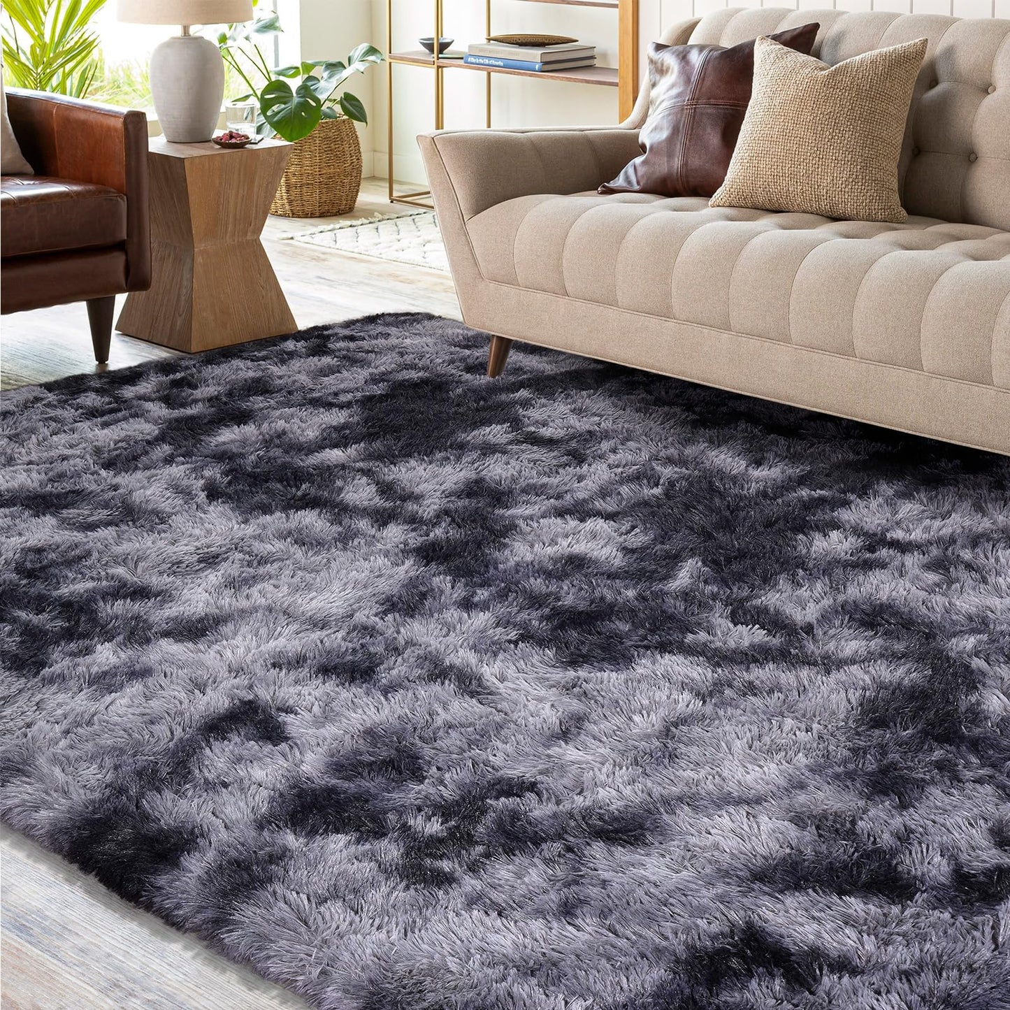 XSIVOD Fluffy High Pile Rug, Dark Grey, Washable Rug 140 x 200 cm, Living Room, Non-Slip Extra Large Rugs, Bedroom, Soft Modern Rugs, Mat Rugs for Children's Room