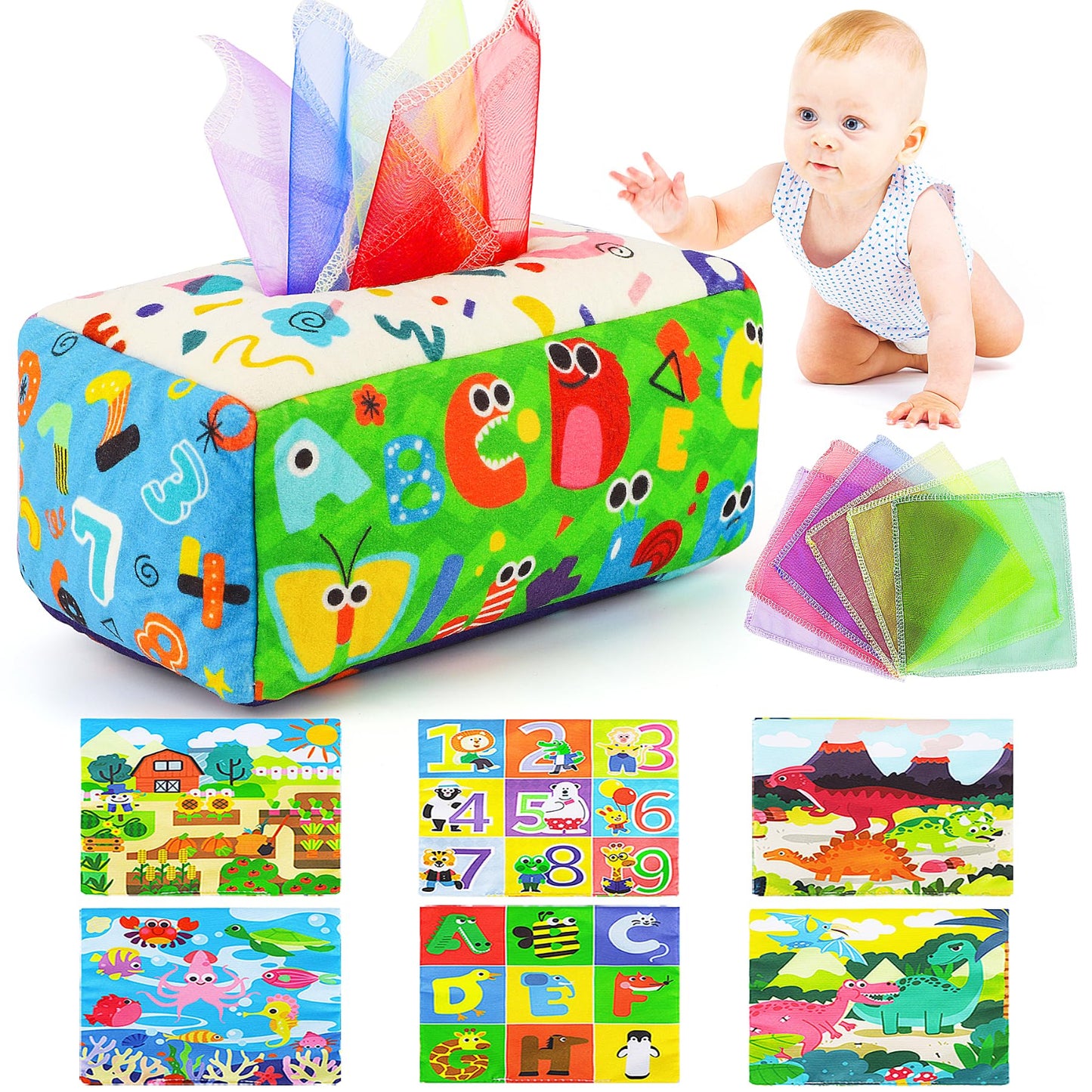 URMYWO Baby Toy 6 Months, Tissue Box Toy - Montessori - Sensory Technology, Contrast Baby Toy 0 6 12 Months, Boys Girls Children Early Learning Toy Baby Gift