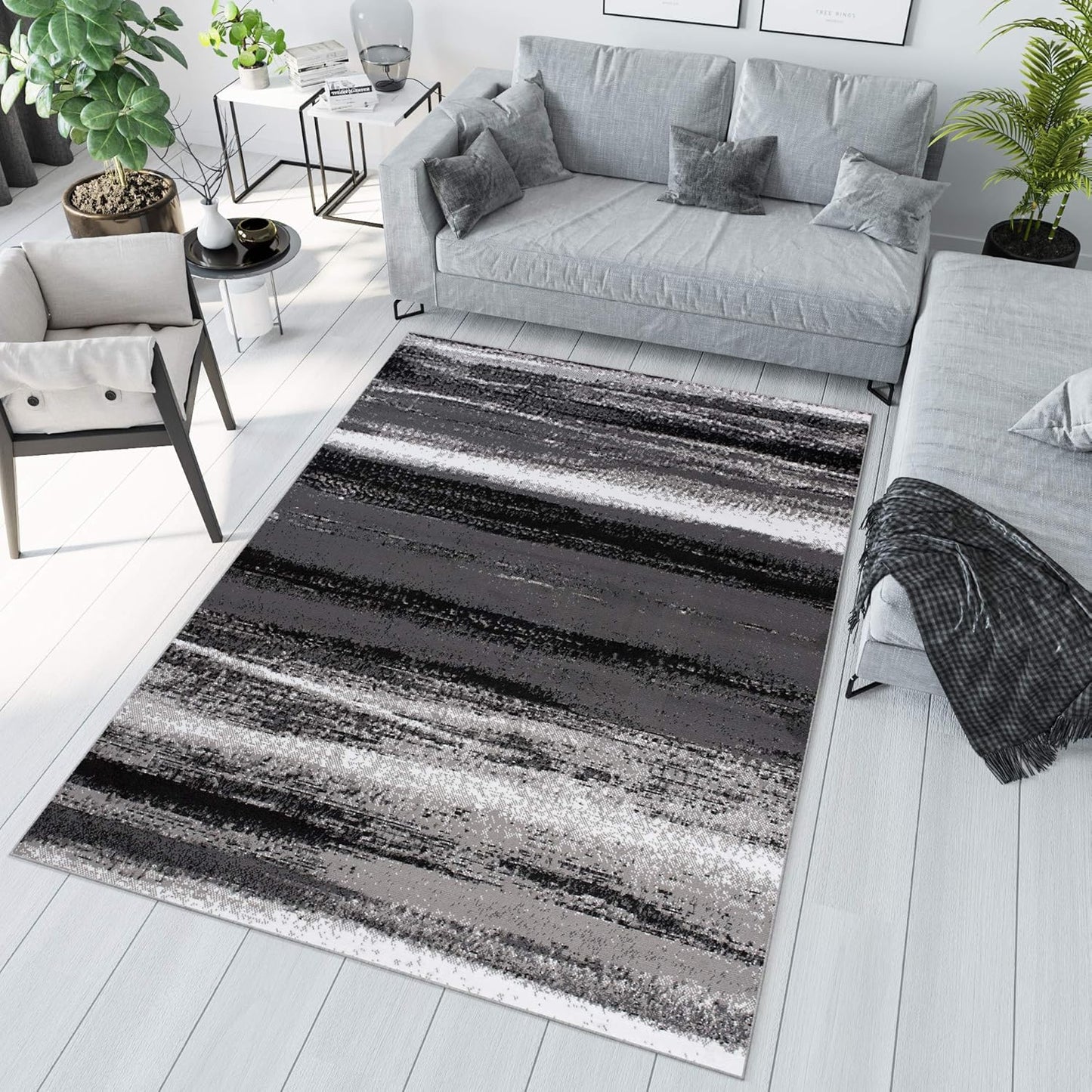 TAPISO Maya Short Pile Rug, Modern Blurred/Heathered/Striped Design, Black/Grey/Red/White, for Living Rooms, Bedrooms, OEKO-TEX, 200 x 300 cm