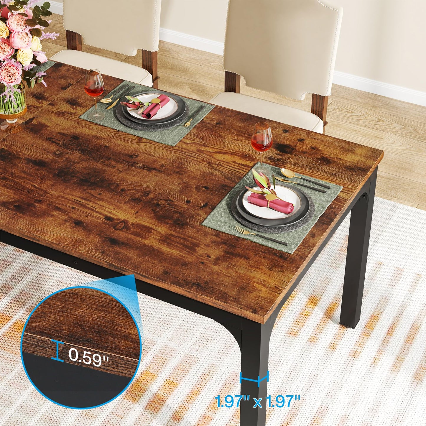 Tribesigns Dining Table, Industrial Kitchen Table for 4-6 People, 200 x 70 x 75 cm, Rectangular Dining Table for Dining Room, Kitchen, Living Room, with Heavy Duty Metal Legs, Oak
