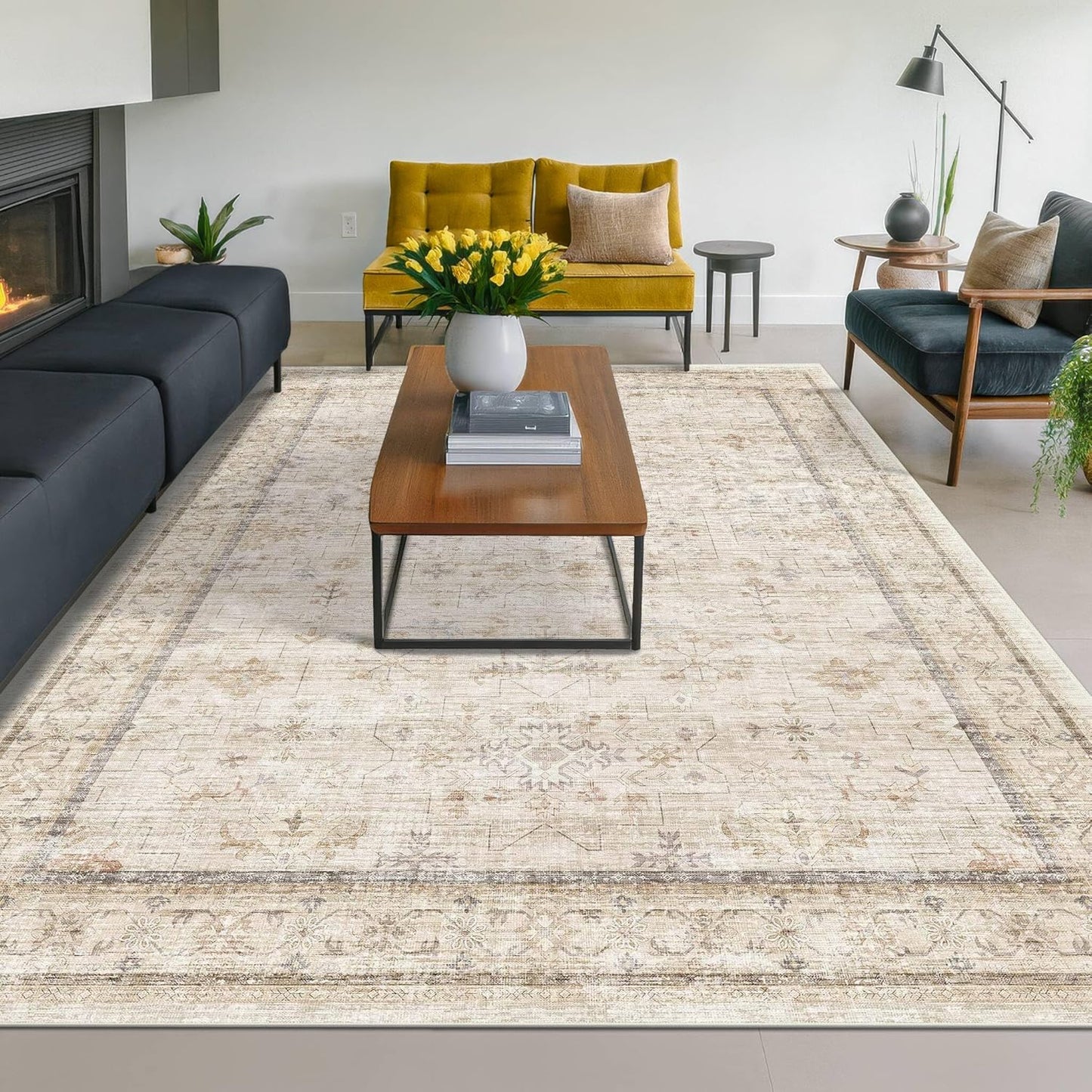 Black Washable Entry Rug, 2x3 Small Rugs for Entryway Kitchen Bathroom Door Mat Indoor Entrance, Non Slip Rubber Backing, Stain & Fade Resistant, Ashen Charcoal Floral Farmhouse Decor