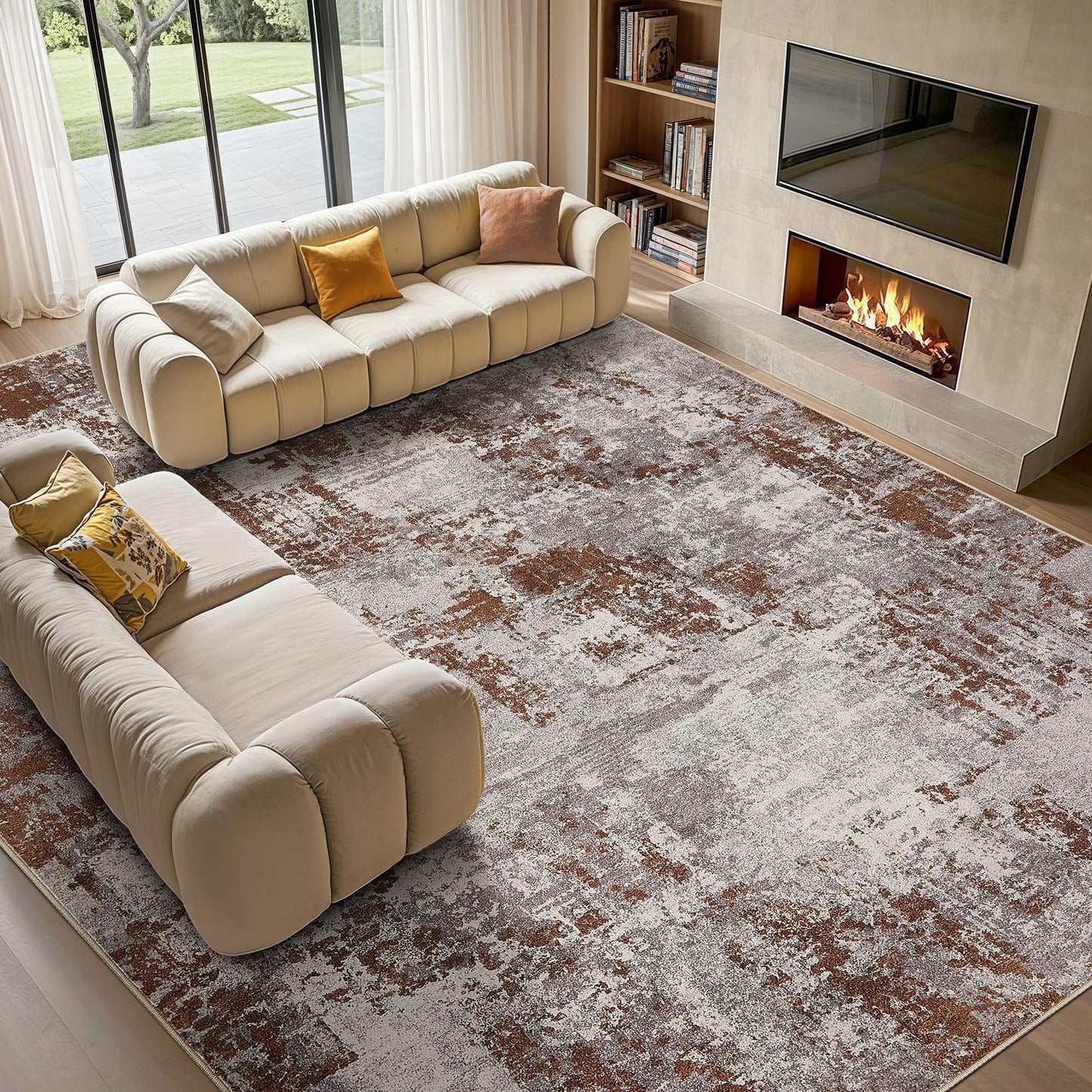 Tortania Washable 5x7 Area Rug for Living Room: Modern Abstract Neutral Large Soft Thin Rugs - Non Slip Indoor Carpet for Bedroom Dining Room Office Nursery Home Floor Decoration - Grey