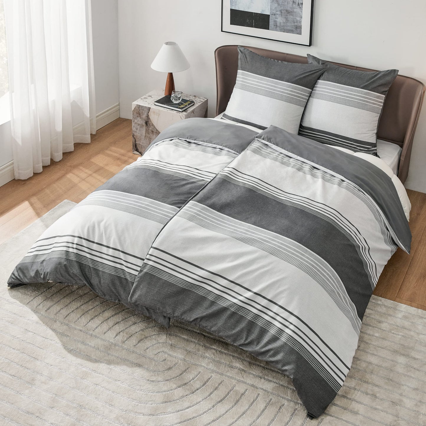 BEDSURE Bettwäsche 135x200 4teilig Bettbezug - Bettwäsche-Sets 135 x 200 cm 2er Set mit 2 Kissenbezüge 80x80cm, ÖKO-TEX Wendebettwäsche Bedding Zweige Grau Muster mit Reißverschluss