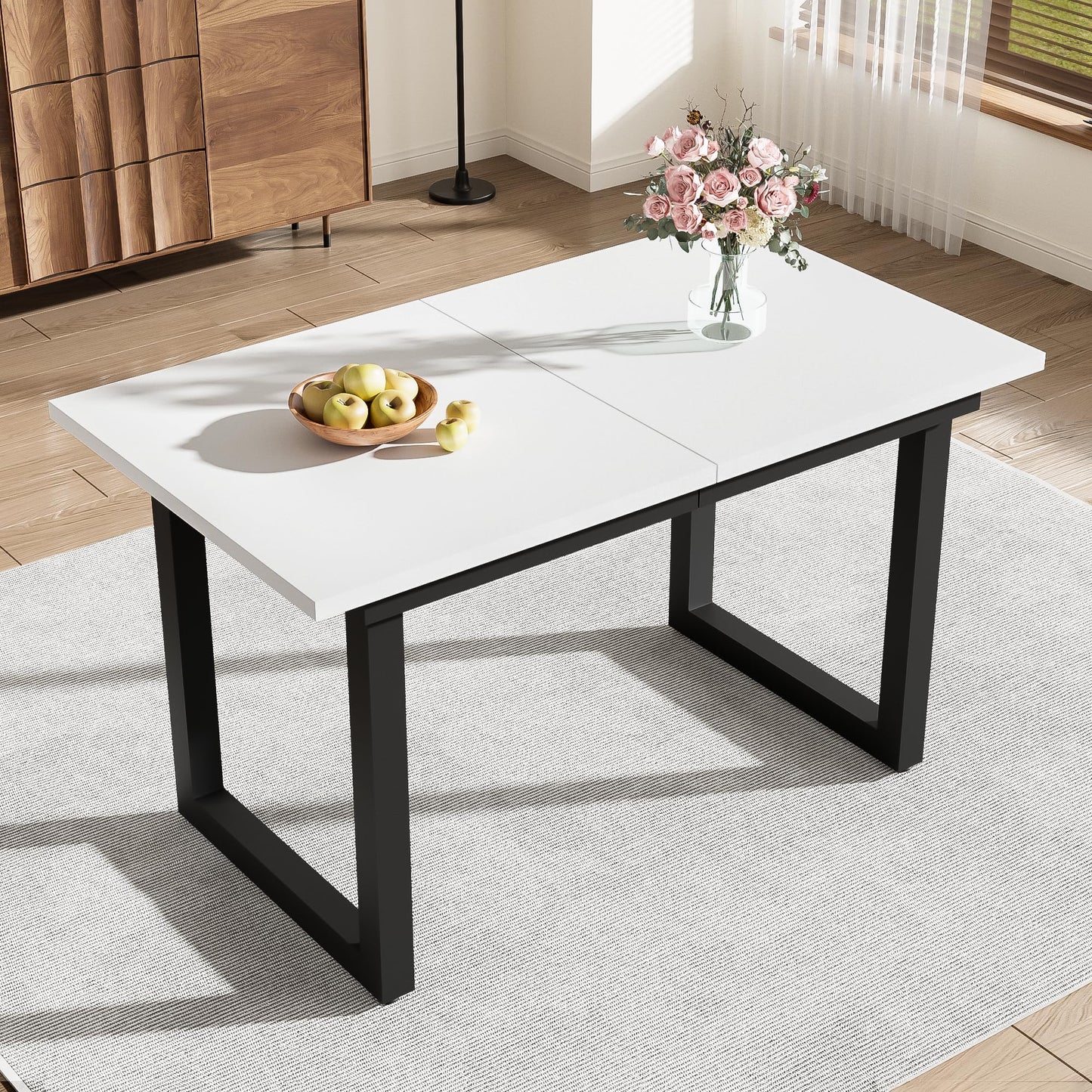Merax Esstisch, Ausziehbar Esszimmertisch mit Tischbeine aus Metall, Rechteckiger Küchentisch für Wohnzimmer und Esszimmer, Grau