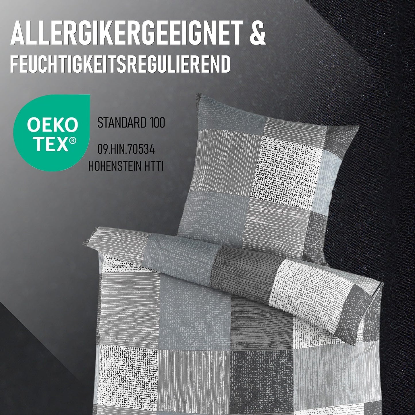Bed Linen 135 x 200 cm 2-Piece Microfibre Duvet Cover 135 x 200 cm + Pillowcase 80 x 80 cm Breathable Fabric with Zip for Single Bed Modern Checked Design Grey