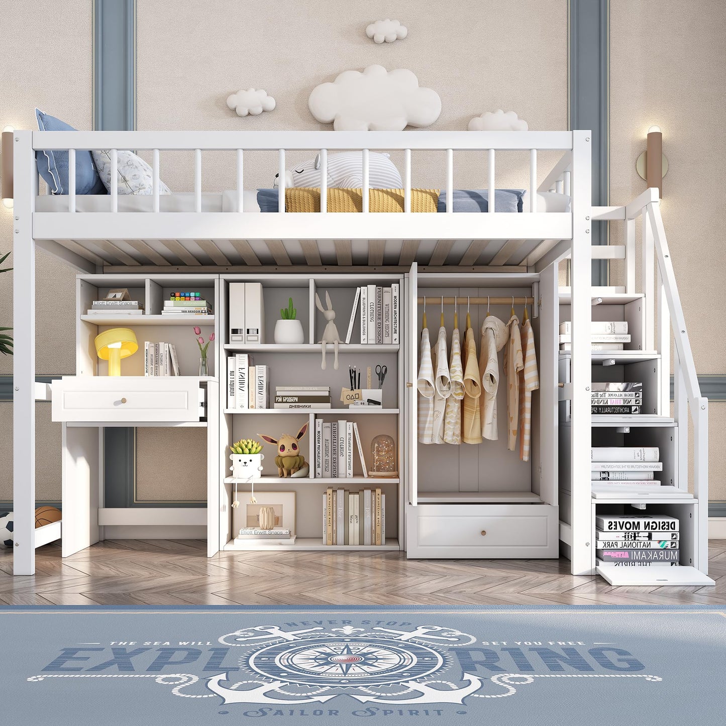 xixiworkshop Kinderbett 90x200cm Ausziehbett Bett mit Stauraum und USB-Steckdose/Mehreren Ablagefächern multifunktionales Jugendbett/Gästebett/Doppelbett mit Stauschrank Lattenrost,Ohne Matratze,Grau