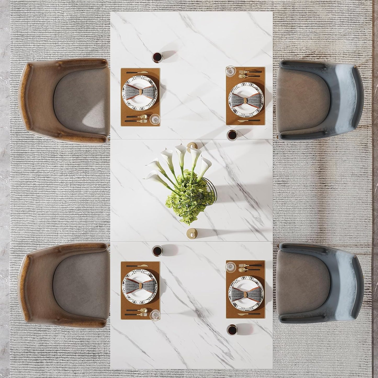 Tribesigns Dining Table for 4 to 6 People 160 x 80 cm Modern Kitchen Table with Faux Marble Top and Stylish Metal Legs, Large Dining Tables for Dining Room, Kitchen, White and Gold