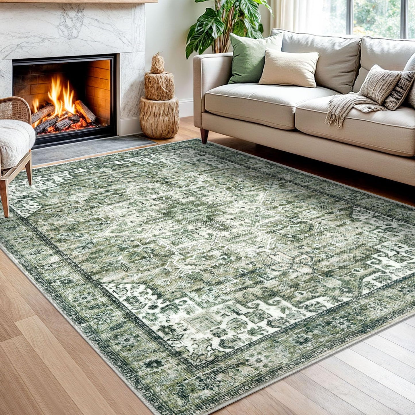 2x3 Blue Washable Rug for Entrance, Soft Traditional Area Rug, Non-Slip Printed Kitchen Rugs, Low-Pile Medallion Indoor Door Mat, Small Farmhouse Carpet for Entryway Kitchen Foyer Bedside