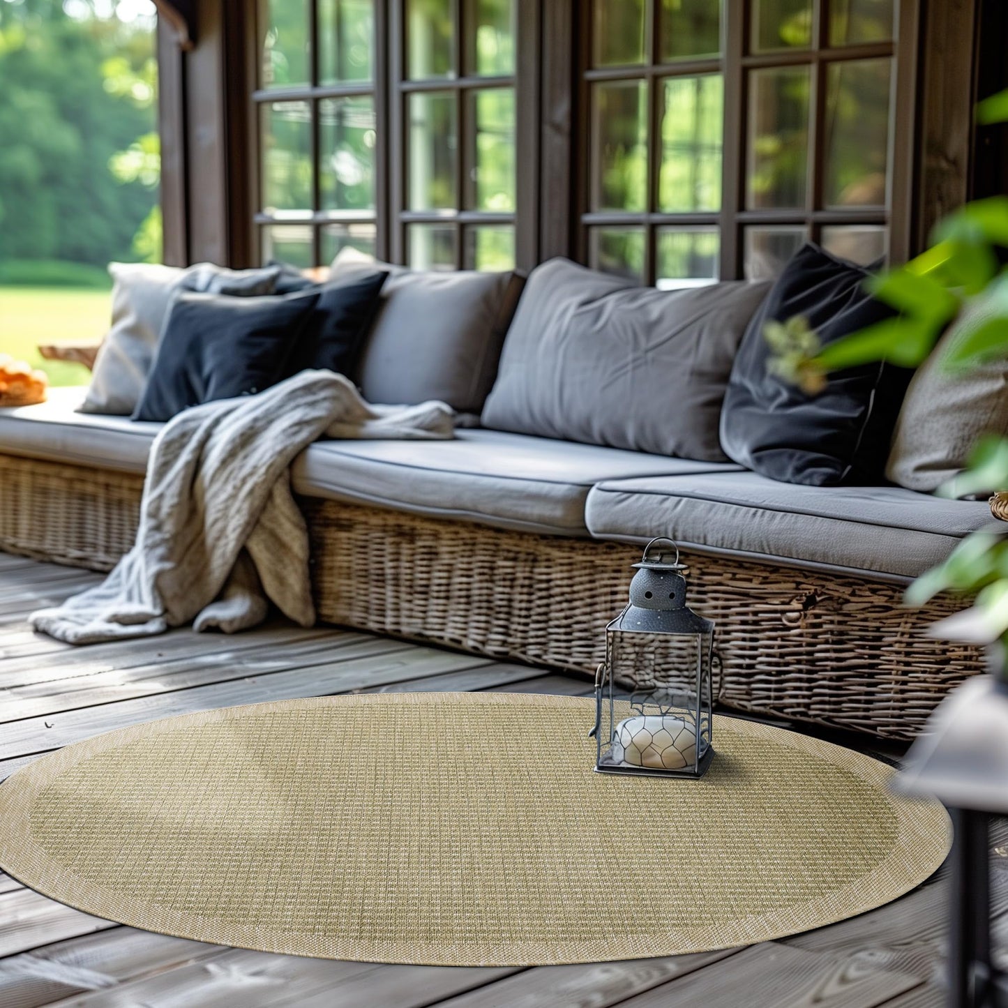 SIMPEX Outdoor Weatherproof Rug for Patio, Balcony, Garden, Kitchen, Plain Design, Flat Weave, Sisal Look, Washable Rug, Size: 140 x 200 cm, Colour: Beige