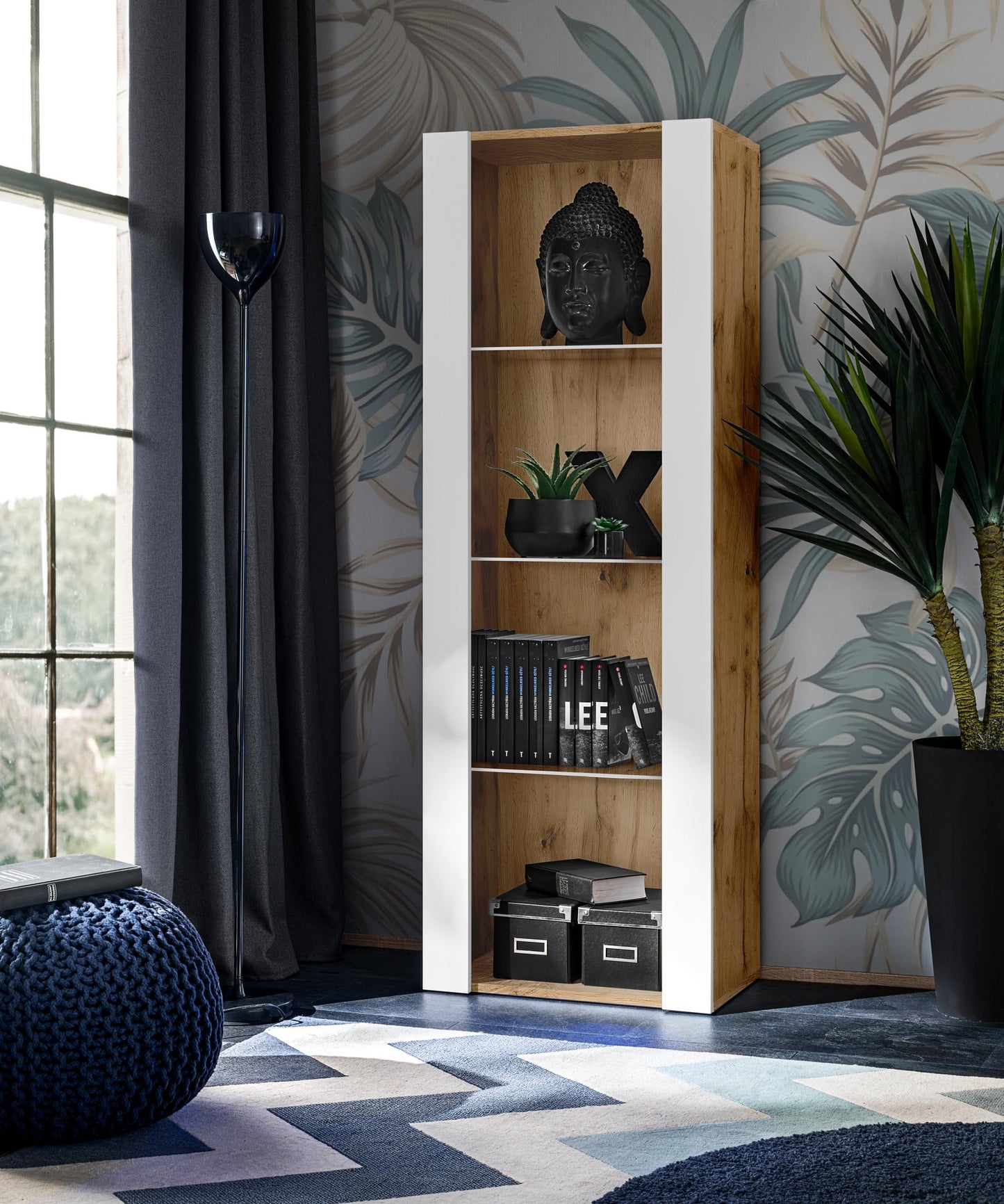 Komodee Tivoli Medio Wall Unit Living Room Set, Black/Black, Width 245 cm x Height 159 cm x Depth 35 cm, LED Blue, for Living Room, Bedroom