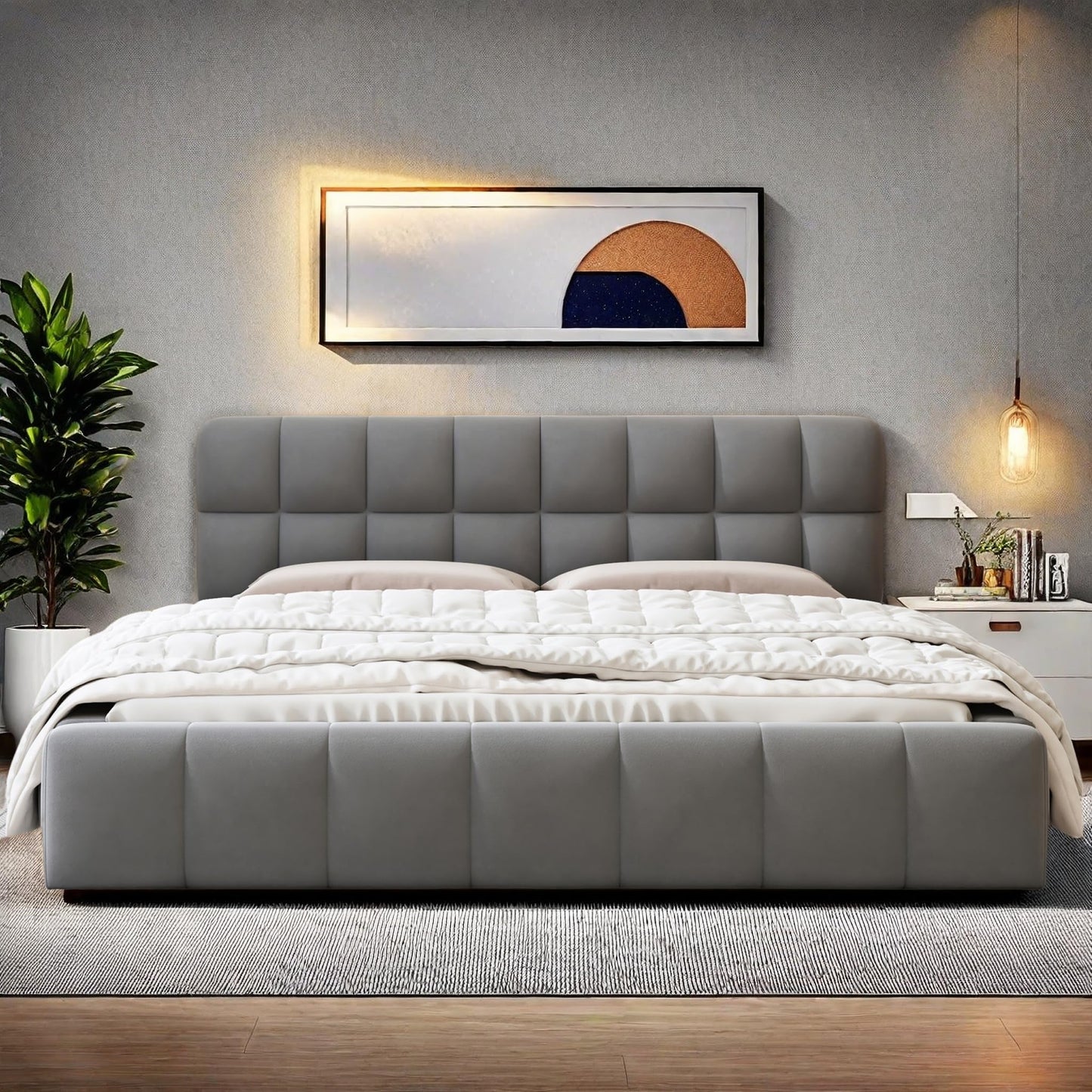 DULRLLY Bubble Bett Polsterbett 140x200 cm,Doppelbett mit Lattenrost, Jugendbett mit Gepolstertes Kopfteil, Gepolstertes Bett für Schlafzimmer und Gästezimmer,ohne Matratze, Leinenstoff (Weiß)