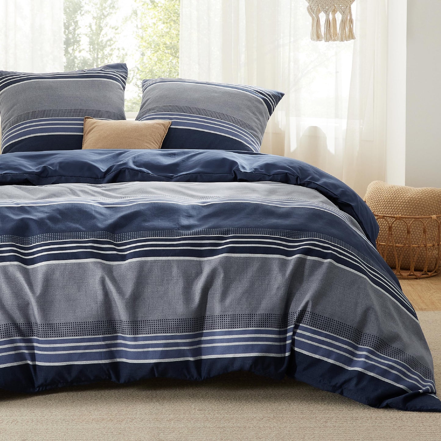 BEDSURE Bettwäsche 135x200 4teilig Bettbezug - Bettwäsche-Sets 135 x 200 cm 2er Set mit 2 Kissenbezüge 80x80cm, ÖKO-TEX Wendebettwäsche Bedding Zweige Grau Muster mit Reißverschluss