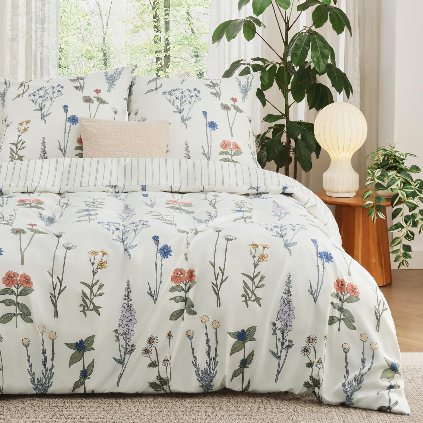 BEDSURE Bettwäsche 135x200 4teilig Bettbezug - Bettwäsche-Sets 135 x 200 cm 2er Set mit 2 Kissenbezüge 80x80cm, ÖKO-TEX Wendebettwäsche Bedding Zweige Grau Muster mit Reißverschluss