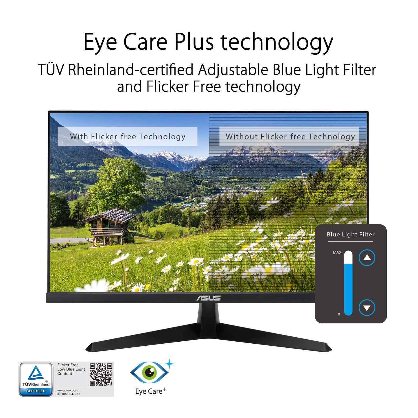 ASUS Eye Care VY279HGR - 27 Inch Full HD Monitor - 120 Hz, 1ms MPRT, AdaptiveSync, GameFast Input - IPS Panel, Vesa 100x100, 16:9, 1920x1080, HDMI, D-Sub