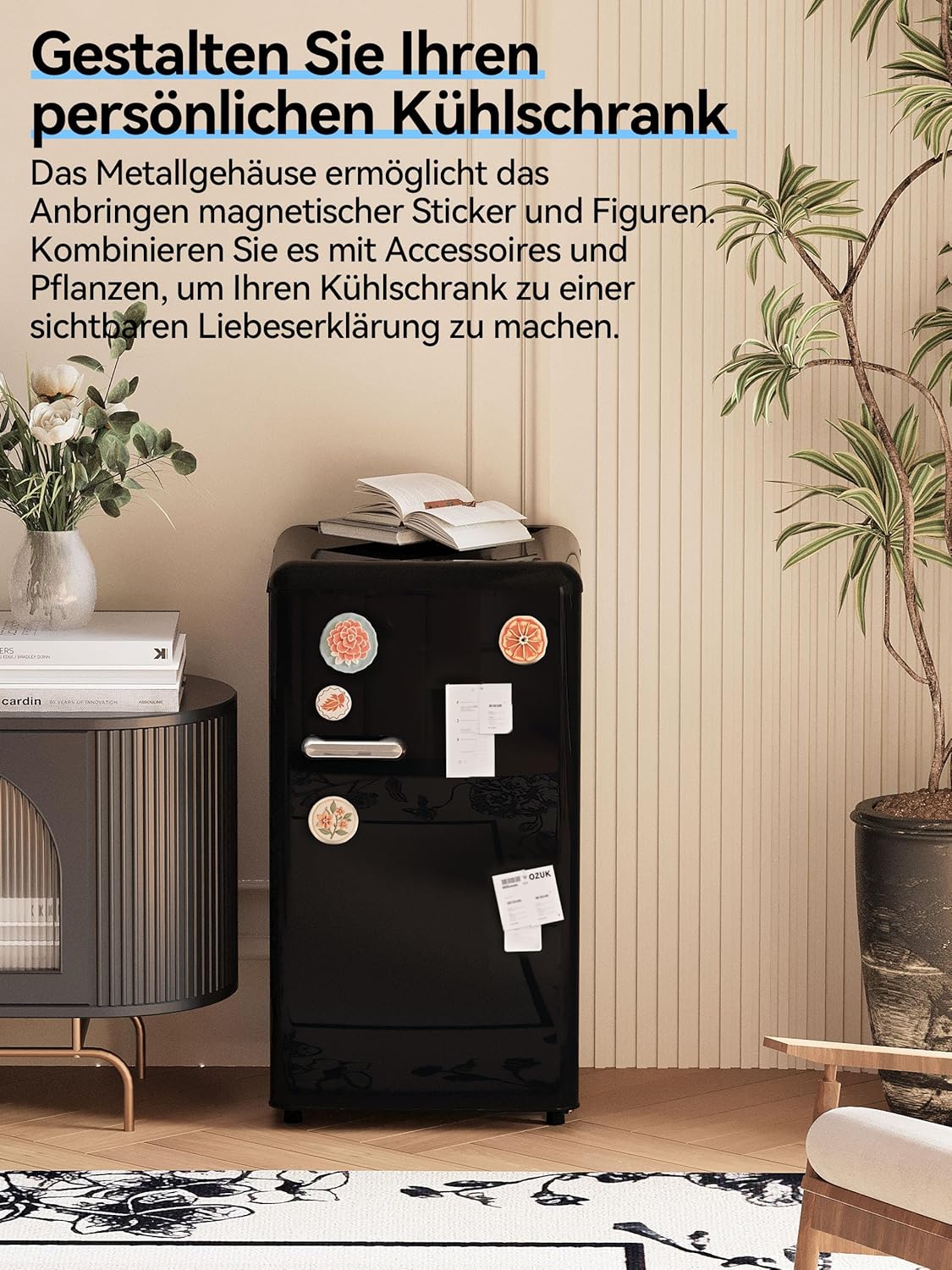 Devoko Fridge with Freezer, 75 L Retro Design Mini Fridge Small, Adjustable Thermostat, Quiet, Suitable for Home, Office and Hotel, Black