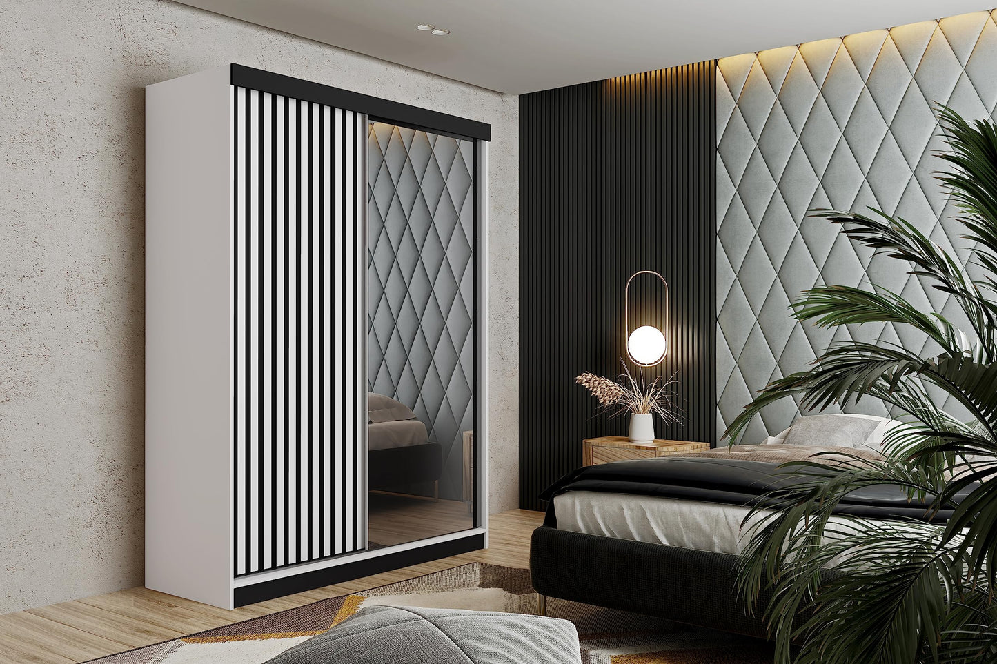 KIER FURNITURE Mehrzweckschrank Malani 200 Schiebetürenschrank - Eleganter Kleiderschrank Schrank Garderobe Spiegel - Wohnzimmerschrank Schiebetüren - Graphit Anthrazit 200x205x59 cm
