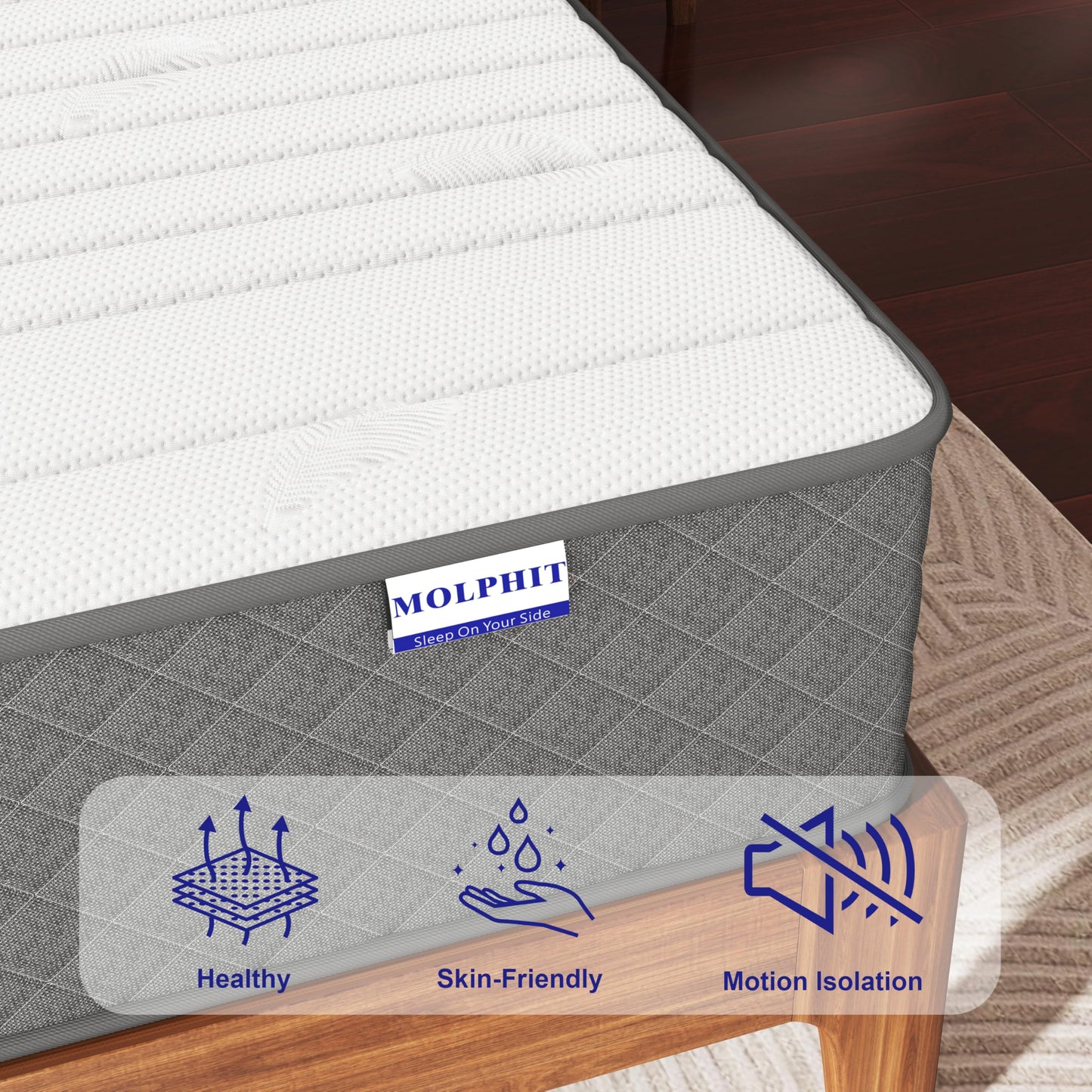 MOLPHIT Mattress 140 x 200 cm, Height 25 cm, Oeko-Tex Certified, Hardness H3 and H4, 7-Zone Pocket Spring Mattress with Comfort Foam, Fabric with Soft, Durable and Skin-Friendly, 140 x 200 x 25 cm