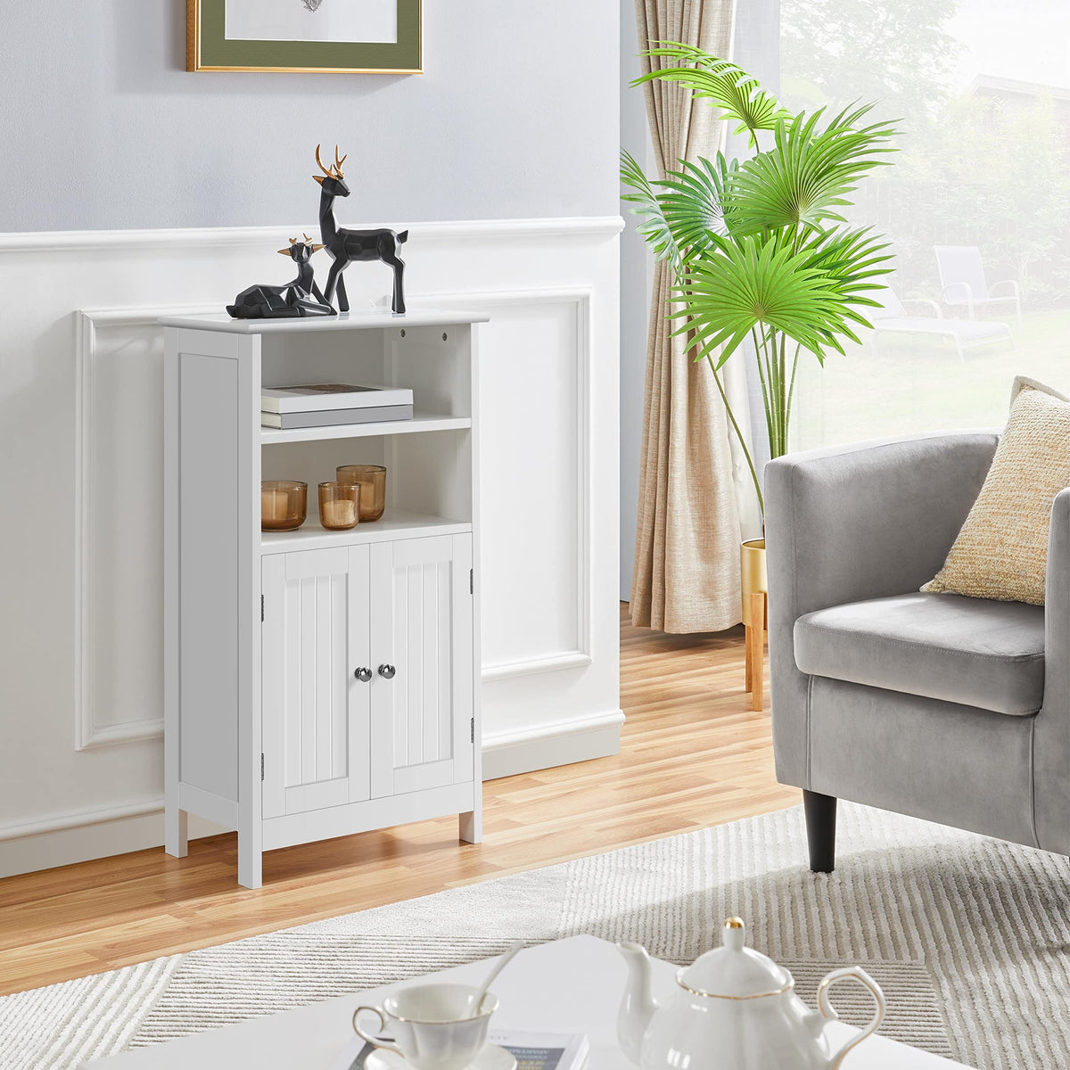 Yaheetech Bathroom Cabinet, Kitchen Cabinet with Double Door and Adjustable Shelf, Bathroom Chest of Drawers, Sideboard, Bathroom, Living Room, Hallway, White, 50 x 30 x 92.5 cm