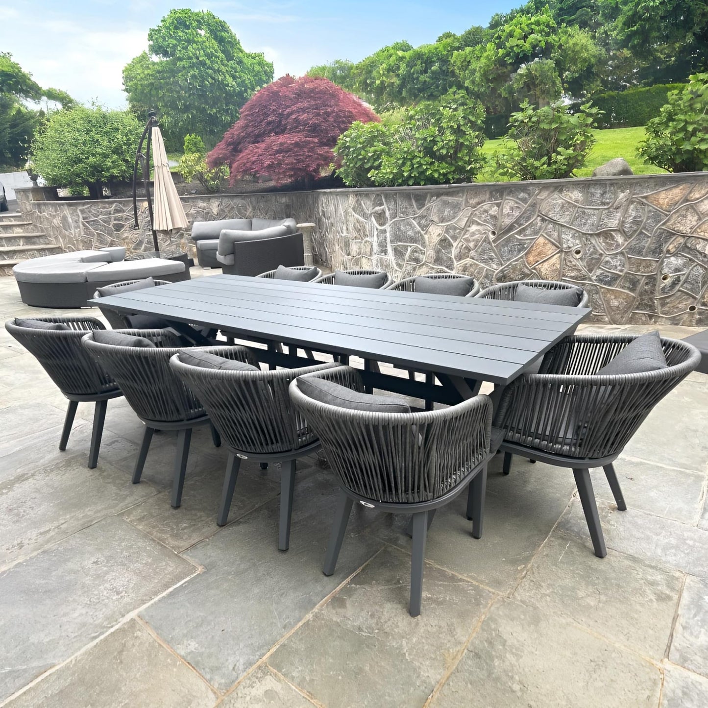 PURPLE LEAF 9-TLG Gartenmöbel Set,Aluminium Terrassenmöbel 8 Gartenstühle mit Tisch Balkonmöbel Essgruppe Gartengarnitur, Grau