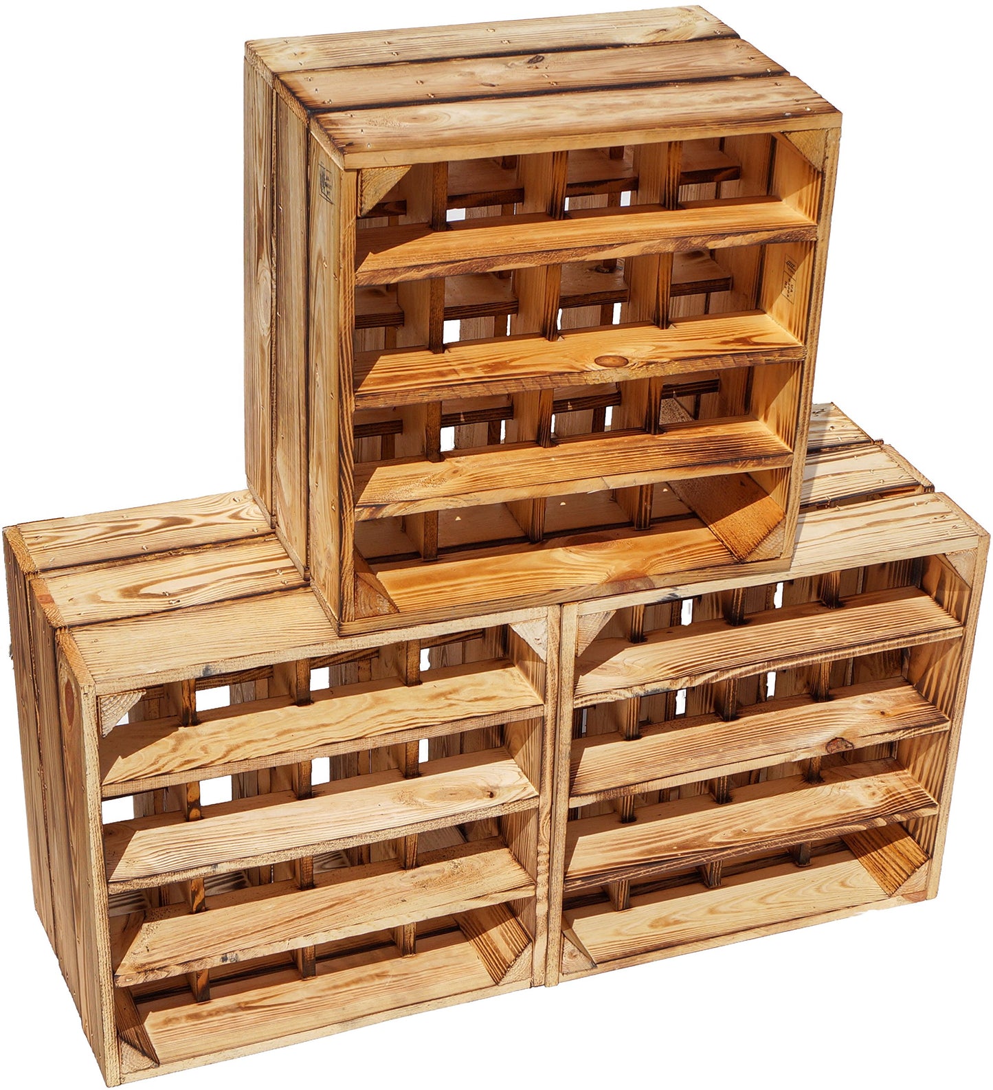 Kistenkolli Altes Land Weinregal 16er weiß/Natur/geflammt Maße 40x40x27cm Regalkiste Flaschenablage Weinregal Apfelkiste/Weinkiste (Weinregal 16er weiß)