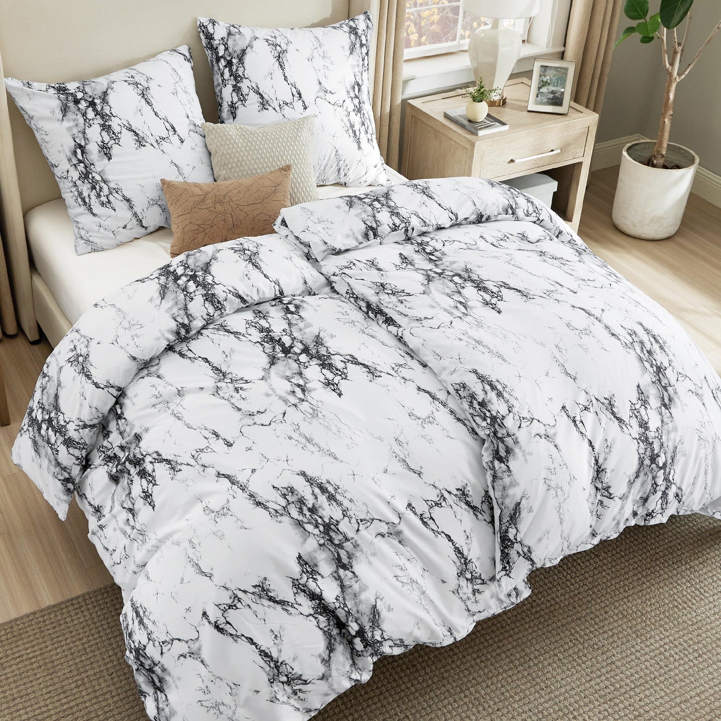 BEDSURE Bettwäsche 135x200 4teilig Bettbezug - Bettwäsche-Sets 135 x 200 cm 2er Set mit 2 Kissenbezüge 80x80cm, ÖKO-TEX Wendebettwäsche Bedding Zweige Grau Muster mit Reißverschluss