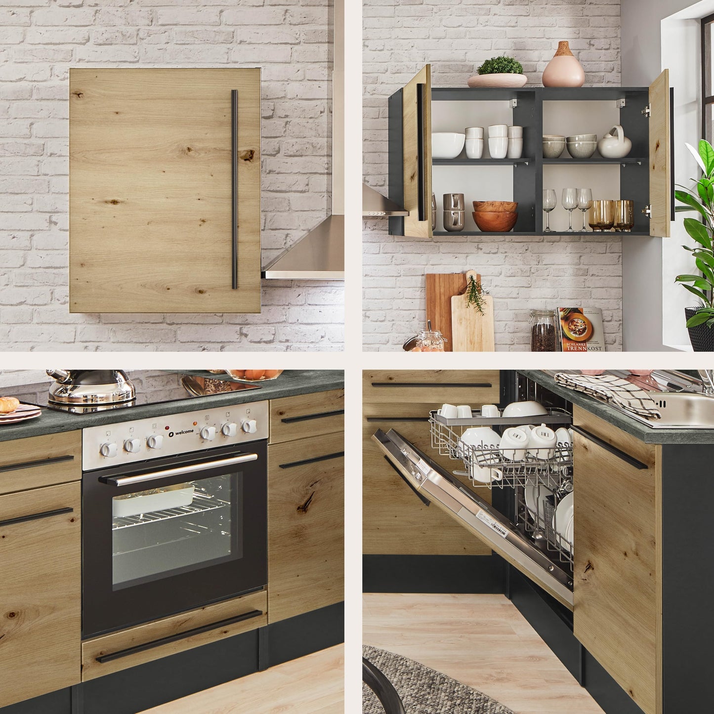 Jazz 8 Modern Corner Kitchen without Electrical Appliances in White High Gloss, Metallic Grey - Spacious Kitchen Unit in L-Shaped with Lots of Storage Space - 220 x 211 x 60 cm (W x H x D)