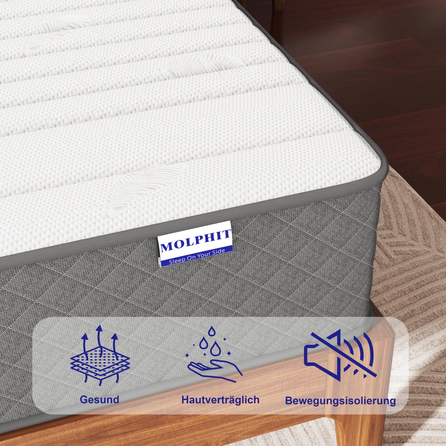 MOLPHIT Mattress 140 x 200 cm, Height 25 cm, Oeko-Tex Certified, Hardness H3 and H4, 7-Zone Pocket Spring Mattress with Comfort Foam, Fabric with Soft, Durable and Skin-Friendly, 140 x 200 x 25 cm