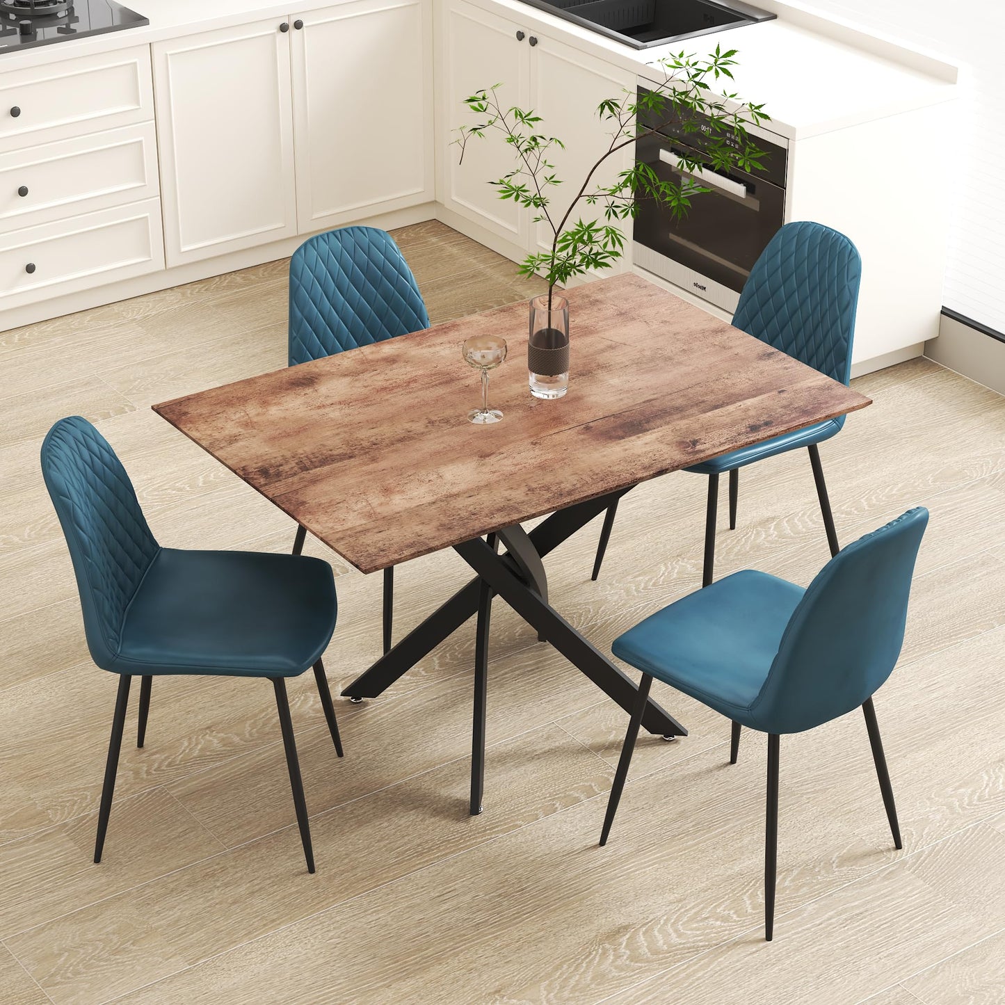 GOLDFAN Glas Esstisch Set 4 Stühle Rechteckiger Esstisch und Rückenlehne Esszimmerstuhl für Küche Wohnzimmer Büro, Grau