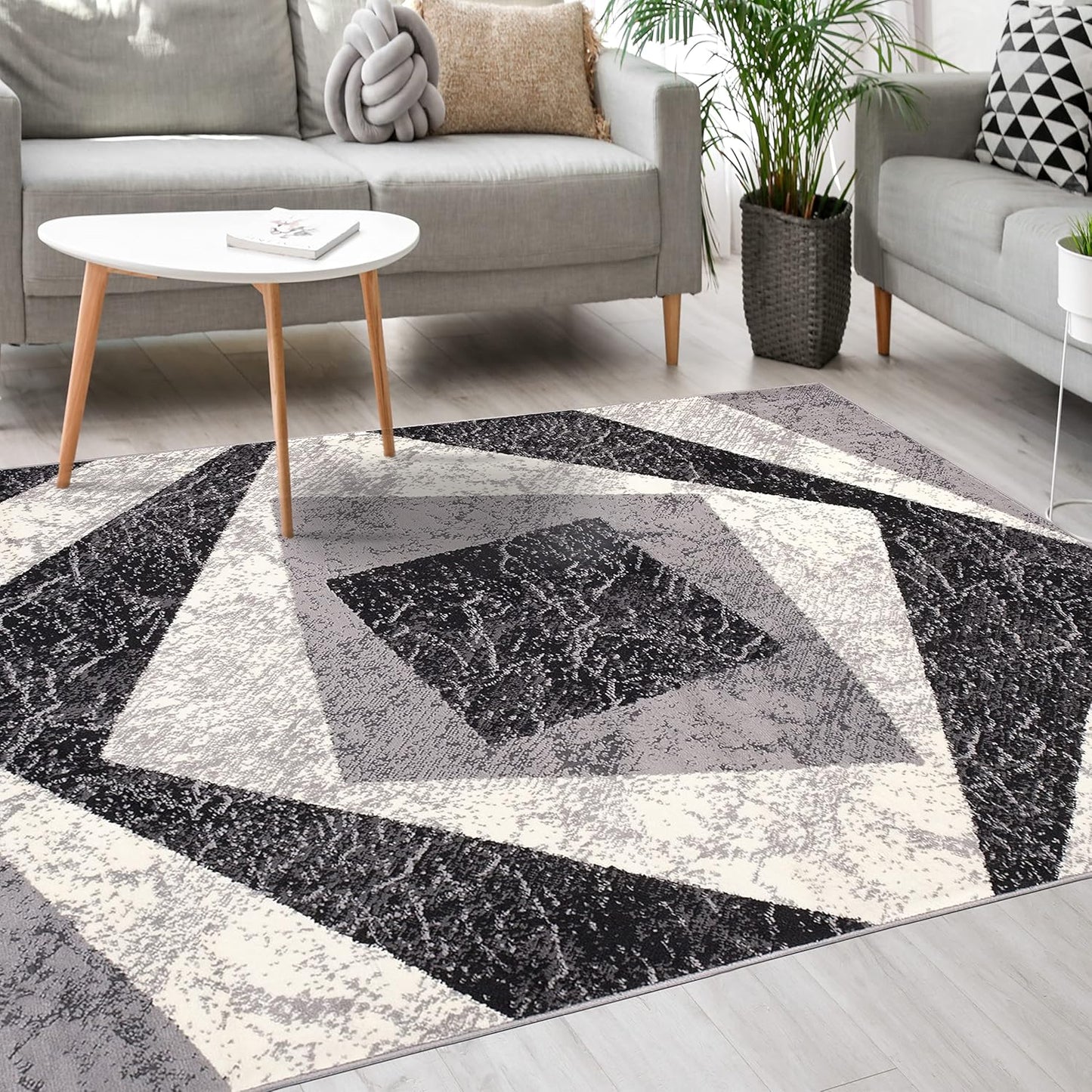 Mazovia Modern Rug, Short Pile, Oeko-Tex Rug for Living Room, Bedroom, Dining Room, Robust and Easy to Clean, Low Pile Height, Grey Yellow, 120 x 170 cm