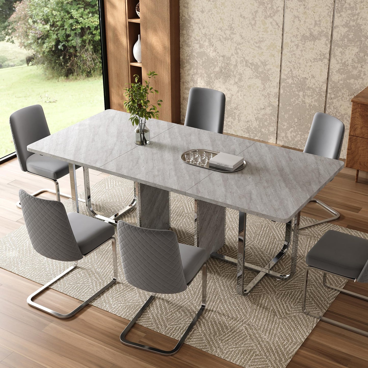Merax Esstisch, Ausziehbar Esszimmertisch mit Tischbeine aus Metall, Rechteckiger Küchentisch für Wohnzimmer und Esszimmer, Grau
