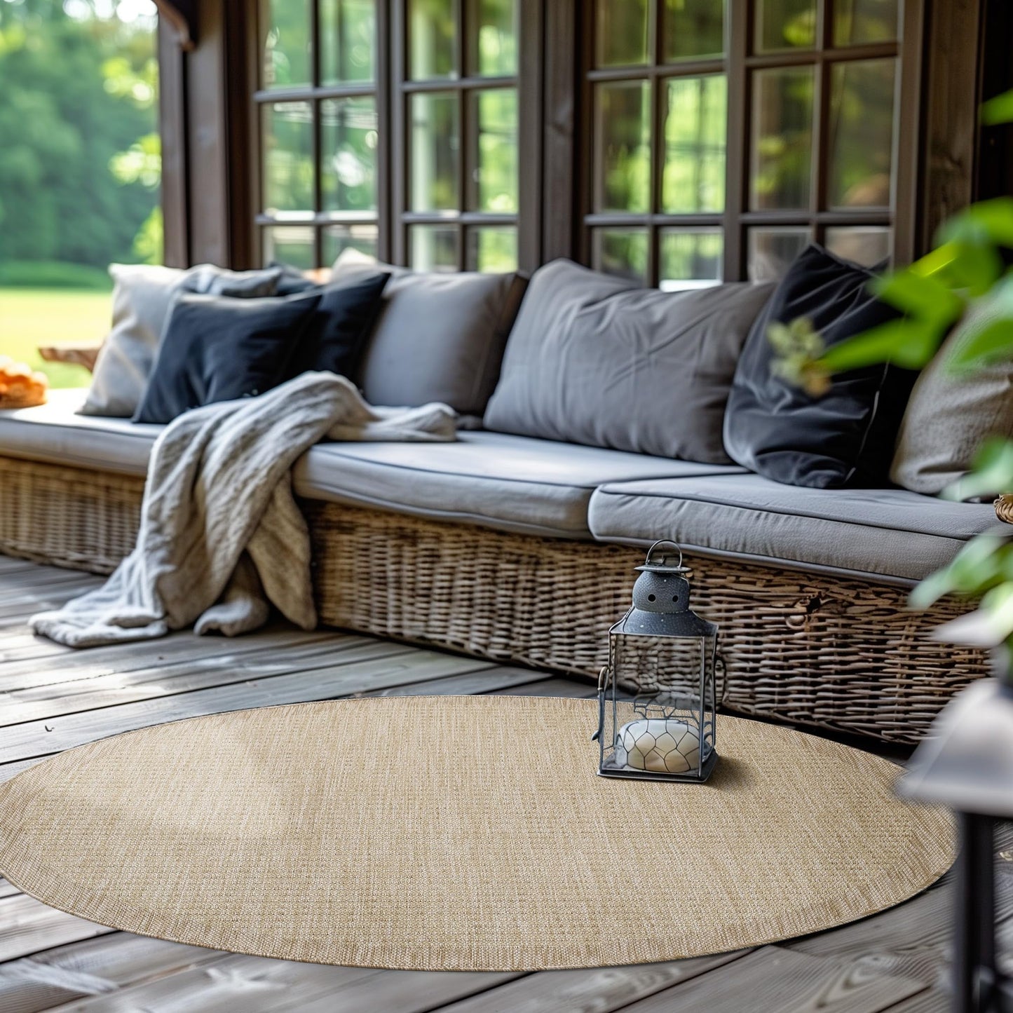 SIMPEX Outdoor Weatherproof Rug for Patio, Balcony, Garden, Kitchen, Plain Design, Flat Weave, Sisal Look, Washable Rug, Size: 140 x 200 cm, Colour: Beige