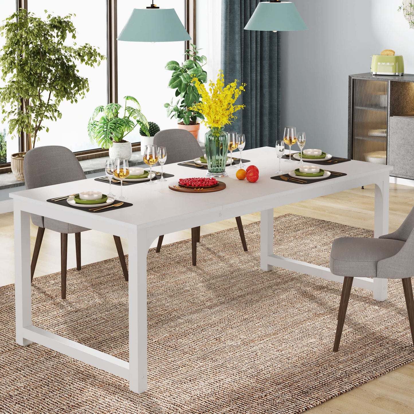 Tribesigns Schreibtisch Computertisch, PC Tisch Bürotisch Arbeitstisch Esstisch in Schwarz für Home Office zu Hause Schreibtische, Konferenztisch (Rustikales Braun/Schwarz, 180 x 80 x 75 cm)