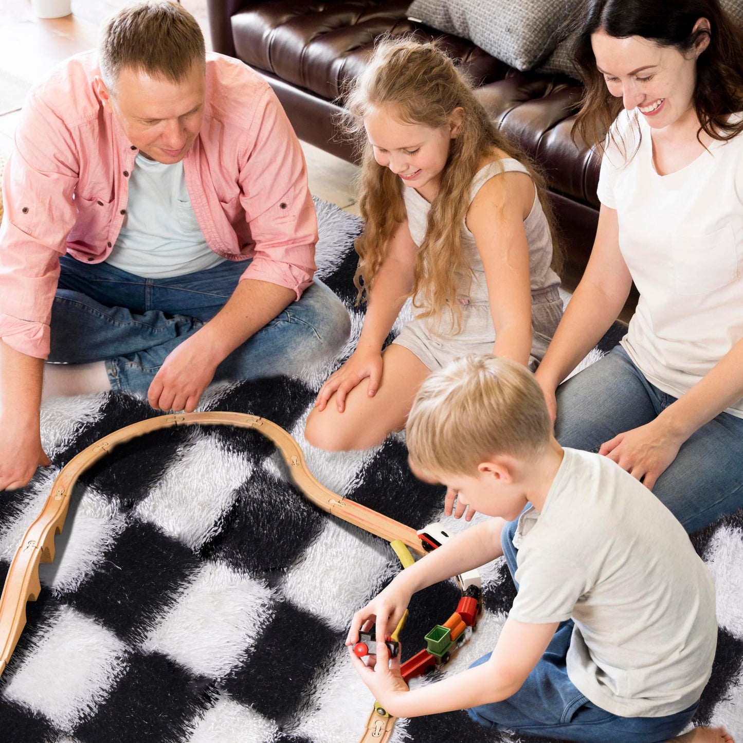 BYBSRLL Checked Rug Pink and White 120 x 180 cm High Pile Soft Fluffy Cuddly Rug Washable Rug Living Room Bedroom Children's Room Girls Non-Slip Rugs for Living Room