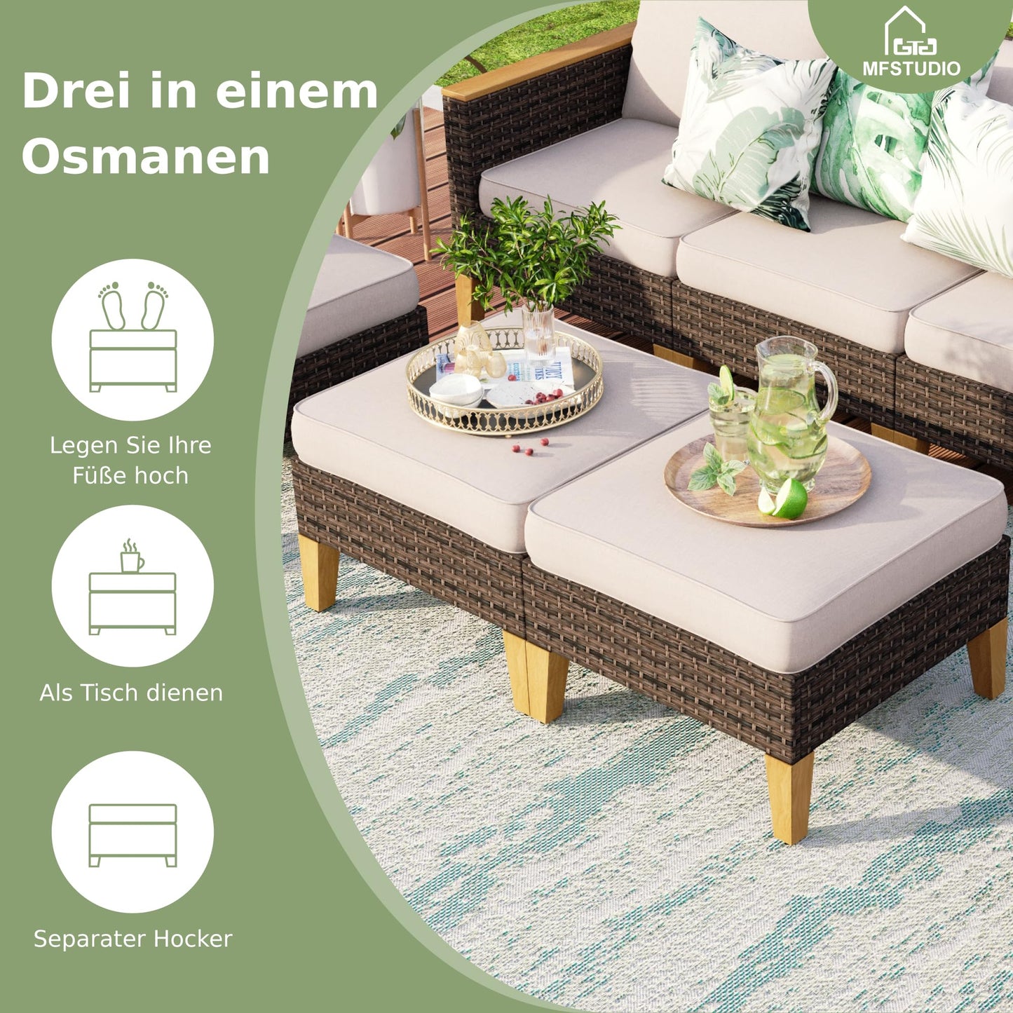 MFSTUDIO Polyrattan Lounge Set, Aktualisierte Rippen, 20% Dicker als Andere, Cushion PRO Fabric Wasserdicht, Leicht zu Reinigen. Gartenmöbel Wetterfest, Sitzgruppe für Garten.