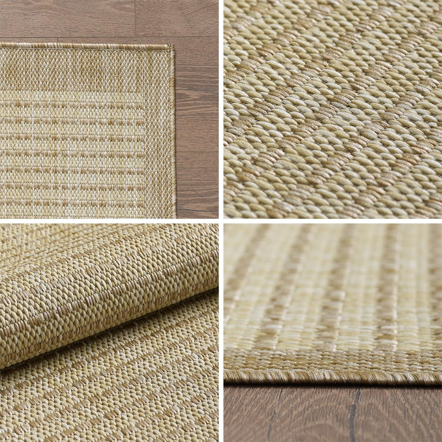 SIMPEX Outdoor Weatherproof Rug for Patio, Balcony, Garden, Kitchen, Plain Design, Flat Weave, Sisal Look, Washable Rug, Size: 140 x 200 cm, Colour: Beige