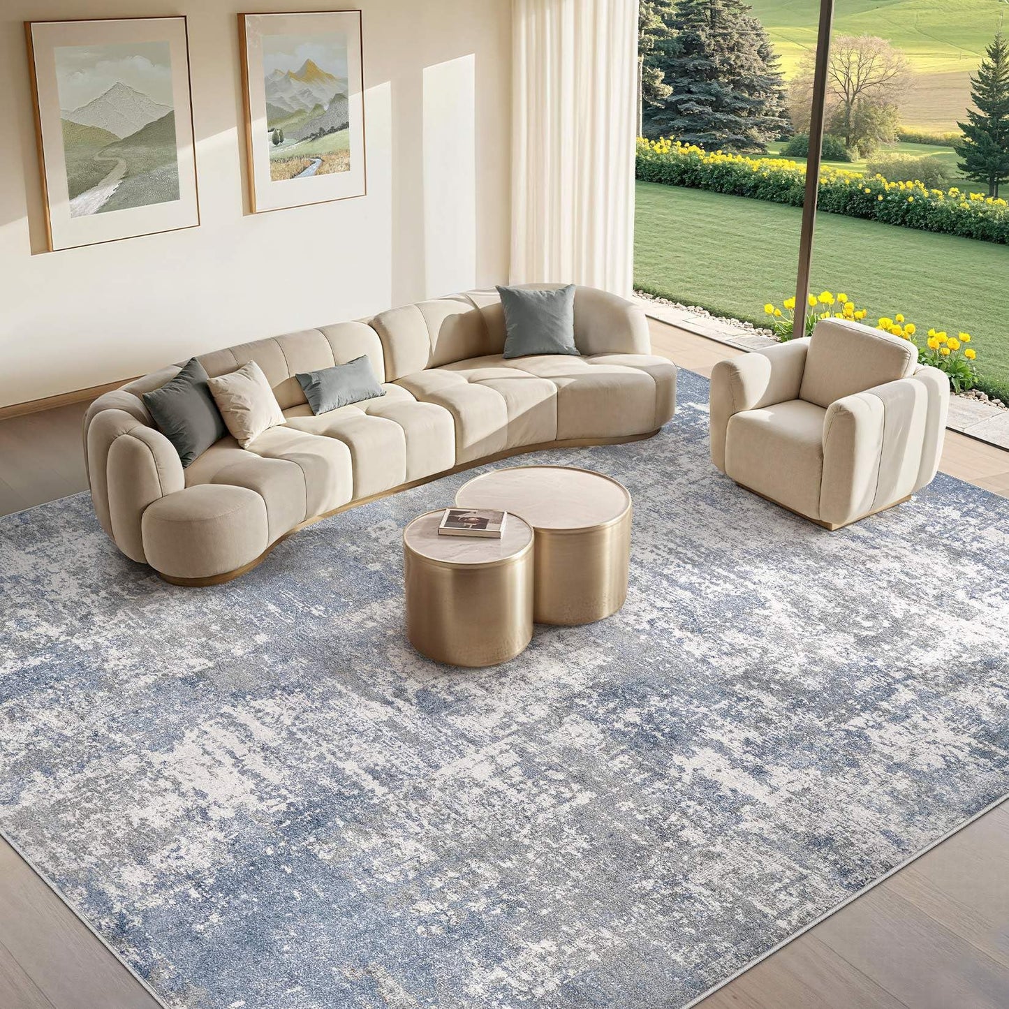 Tortania Washable 5x7 Area Rug for Living Room: Modern Abstract Neutral Large Soft Thin Rugs - Non Slip Indoor Carpet for Bedroom Dining Room Office Nursery Home Floor Decoration - Grey