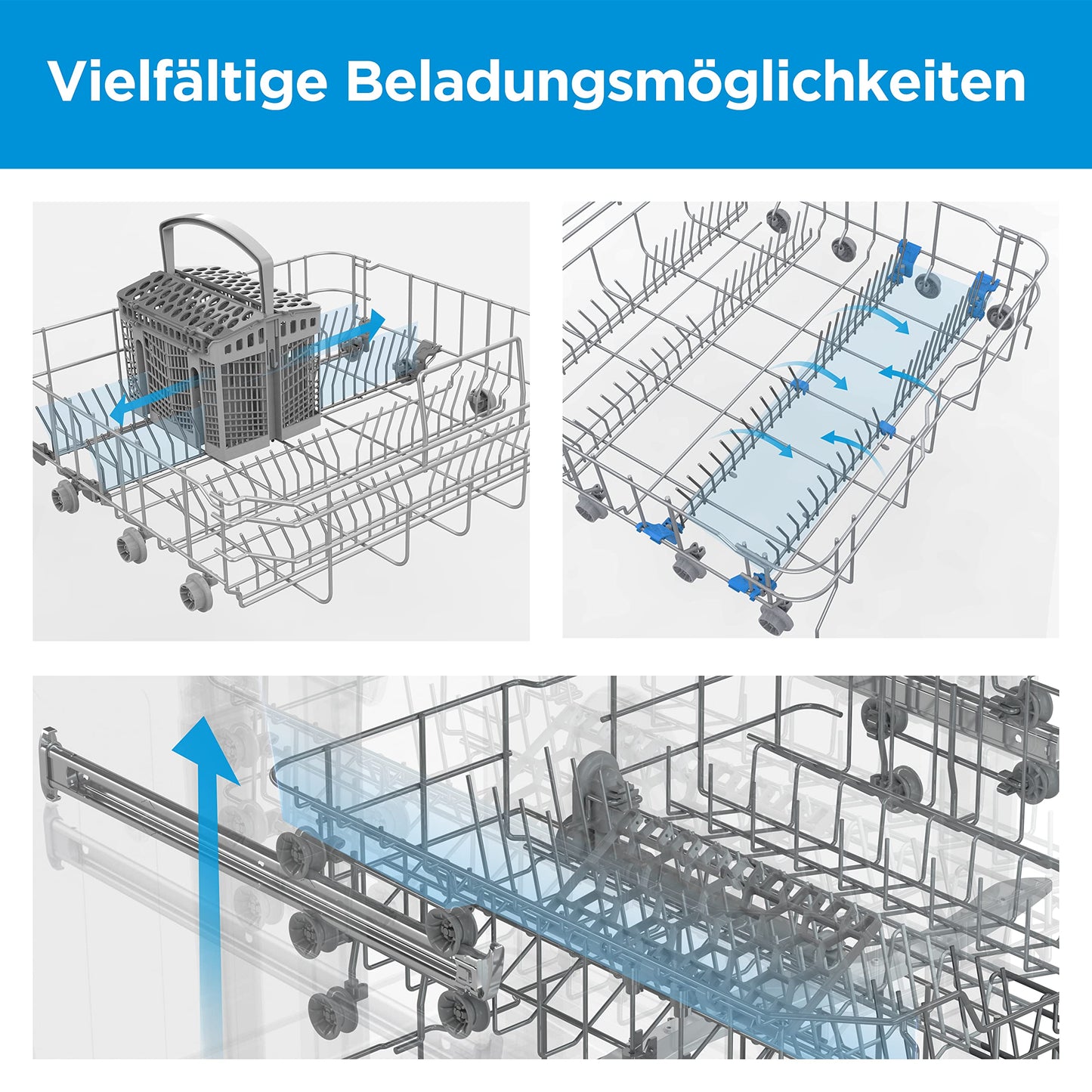 Midea MDWEU1435XSS-W Dishwasher, Integrated, 14 Place Settings, 60 cm, Partially Integrated with WiFi, Extra Drying, 7 Programmes, 47 dB, 0-24 Hours Start Time Delay, Stainless Steel
