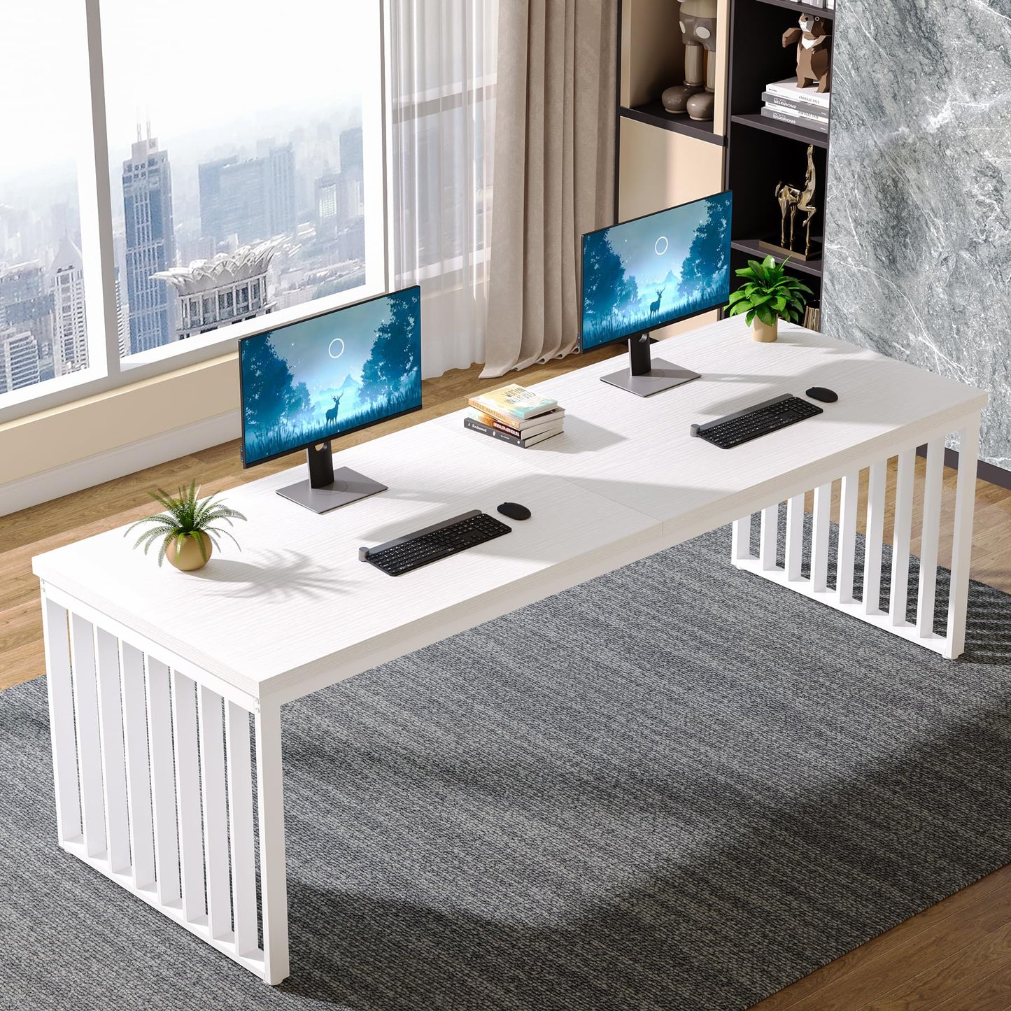 Tribesigns 180 cm Schreibtisch, großer Computertisch PC Tisch Bürotisch mit robustem Metallgestell, Arbeitsstation für Home Office zu Hause Schreibtische, Konferenztisch (ohne Stuhl) (Braun)