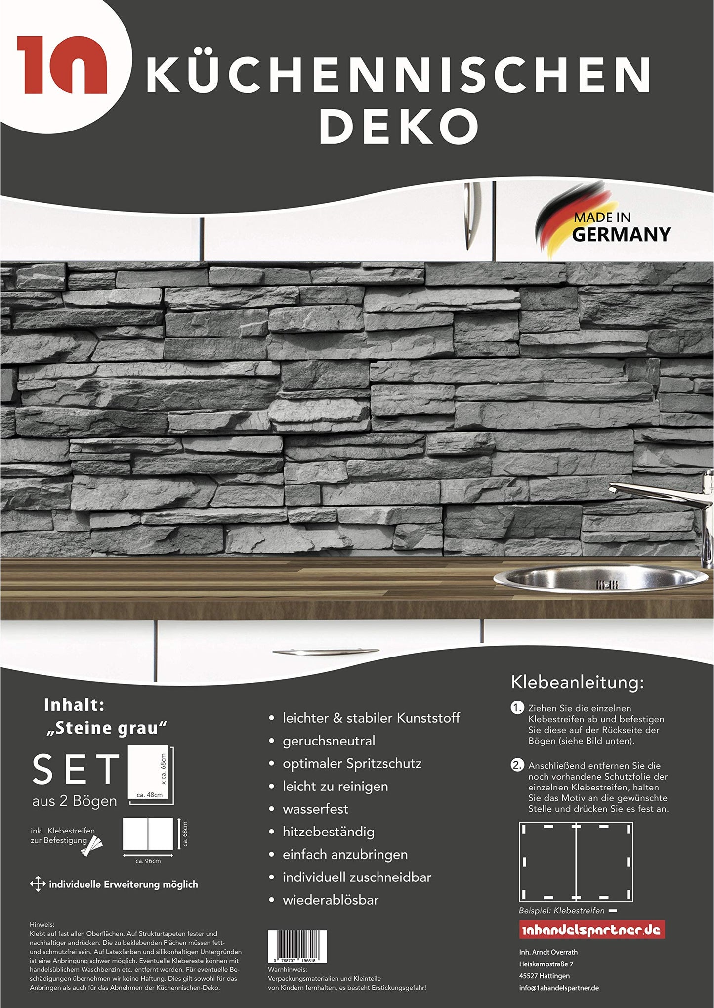 KLINOO Küchenrückwand aus Folie in Steinoptik als Spritzschutz - zuschneidbar und erweiterbar - 97cm x 68cm (Naturstein beige)