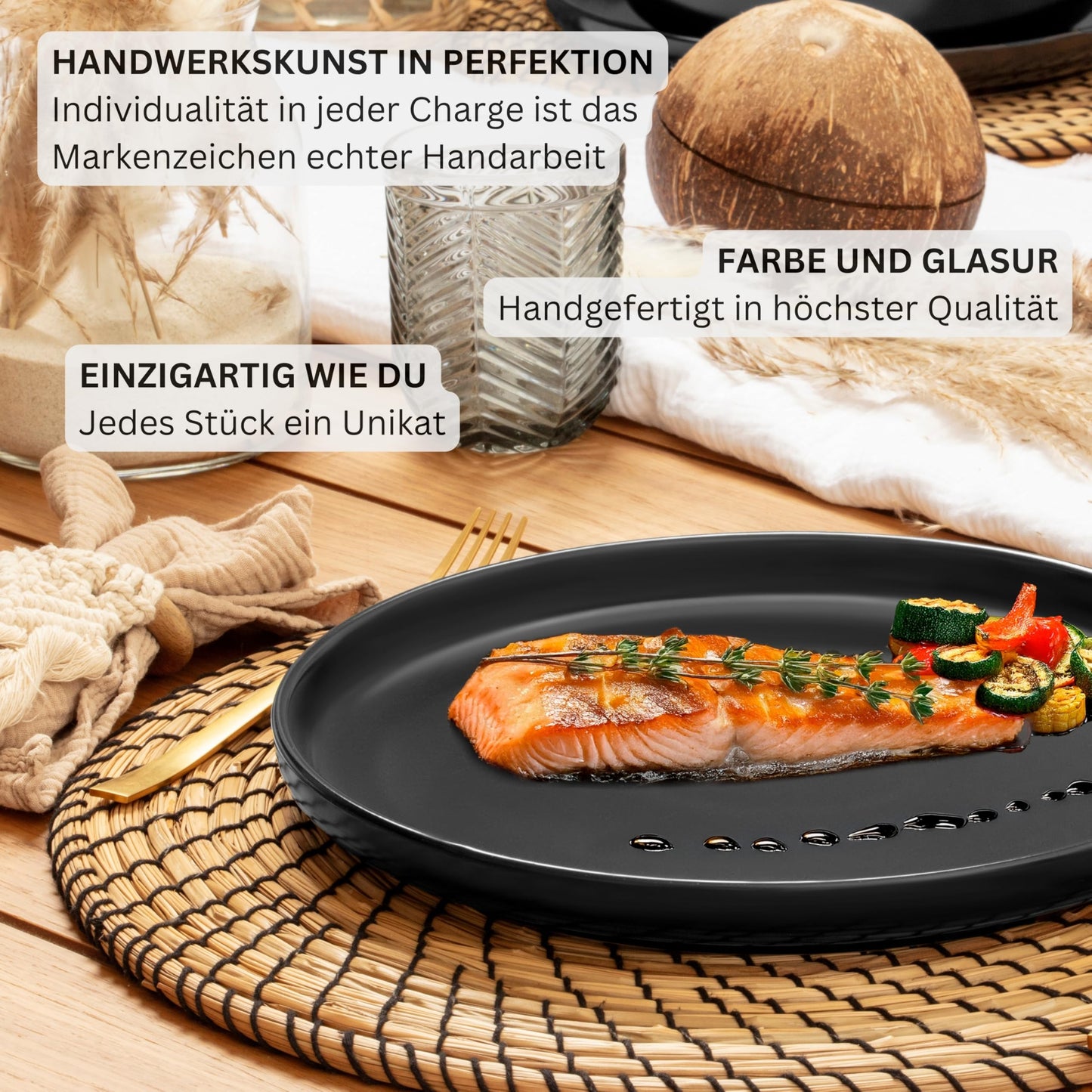 SÄNGER Madeira | Steingut Geschirr Set 18 tlg, Teller Set 6 Personen, Geschirrset 6x Speiseteller 6x Müslischalen 6x Dessertteller, Tafelservice schwarz kratzfest, Essgeschirr matt | VALUE COLLECTION