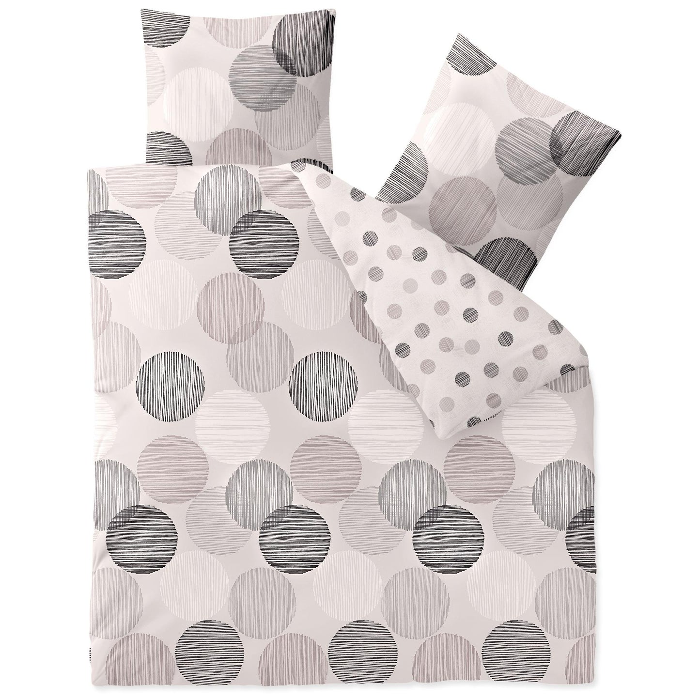 CelinaTex Touchme Flannelette Bed Linen, 135 x 200 cm, 2-Piece Cotton Duvet Cover Set, Bedding Set for Summer and Winter, All Year Round, Easy Care, Filia Dots, Beige/White/Grey/Anthracite