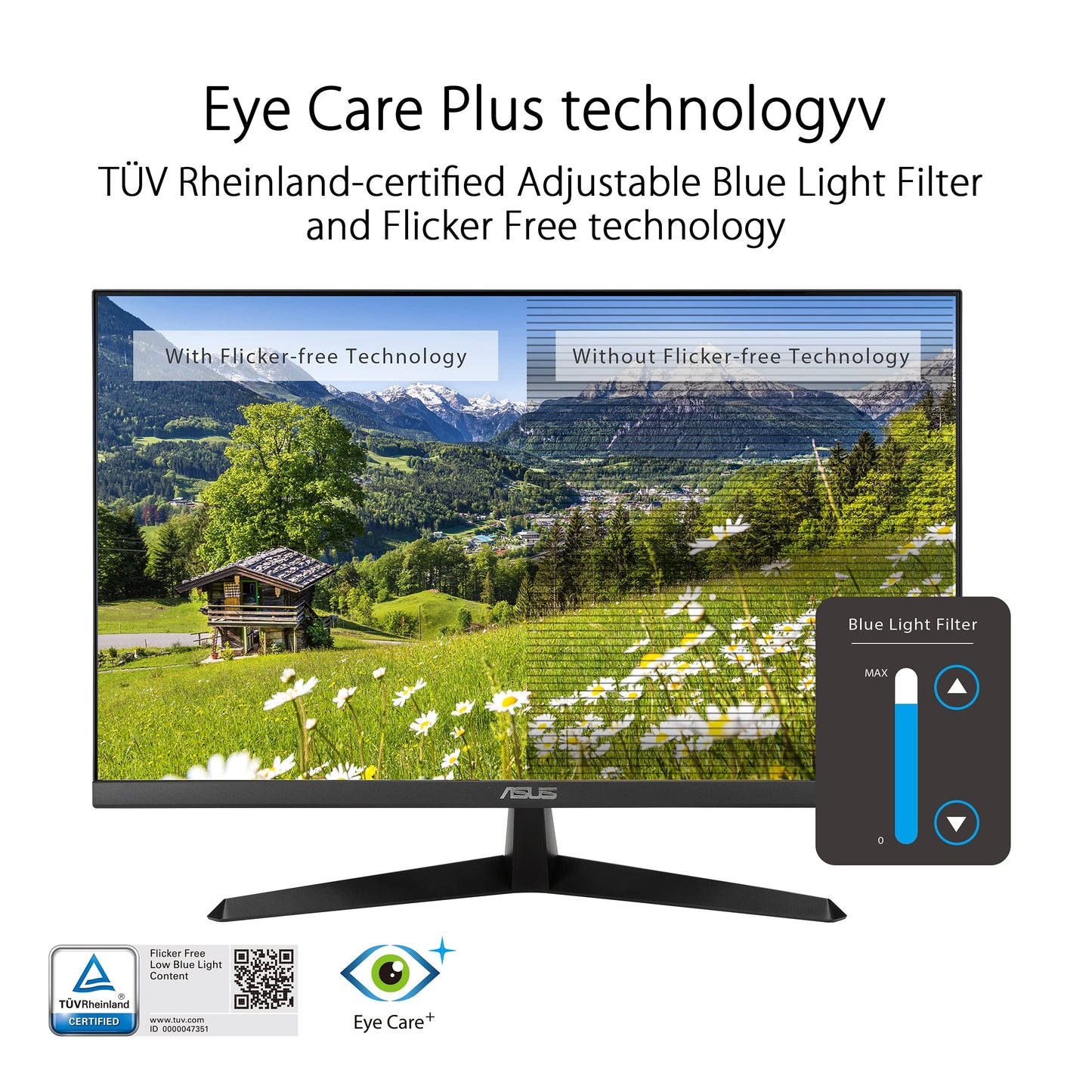 ASUS Eye Care VY279HGR - 27 Inch Full HD Monitor - 120 Hz, 1ms MPRT, AdaptiveSync, GameFast Input - IPS Panel, Vesa 100x100, 16:9, 1920x1080, HDMI, D-Sub