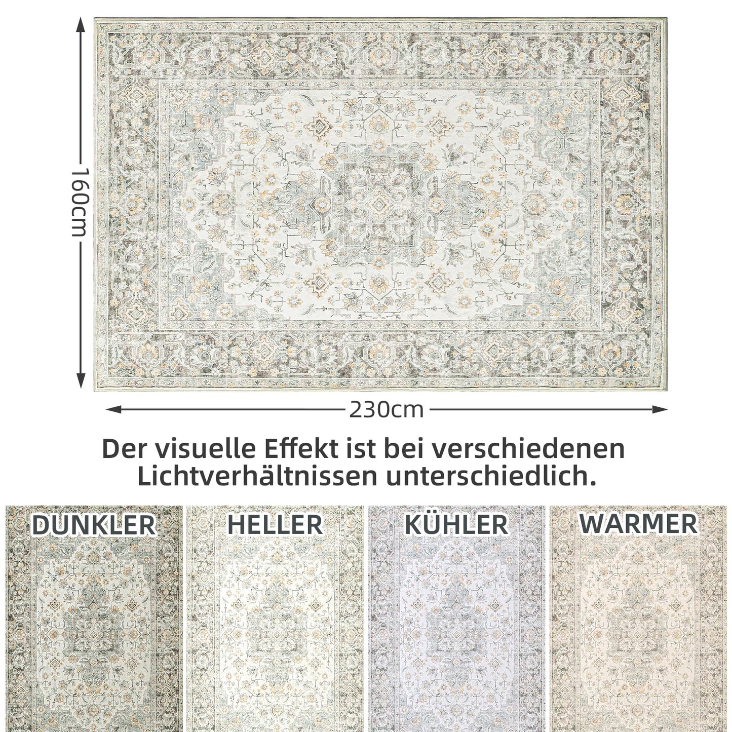 WONGS BEDDING Boho Rug Living Room Bedroom Short Pile Rugs Washable Soft Non-Slip Vintage Design