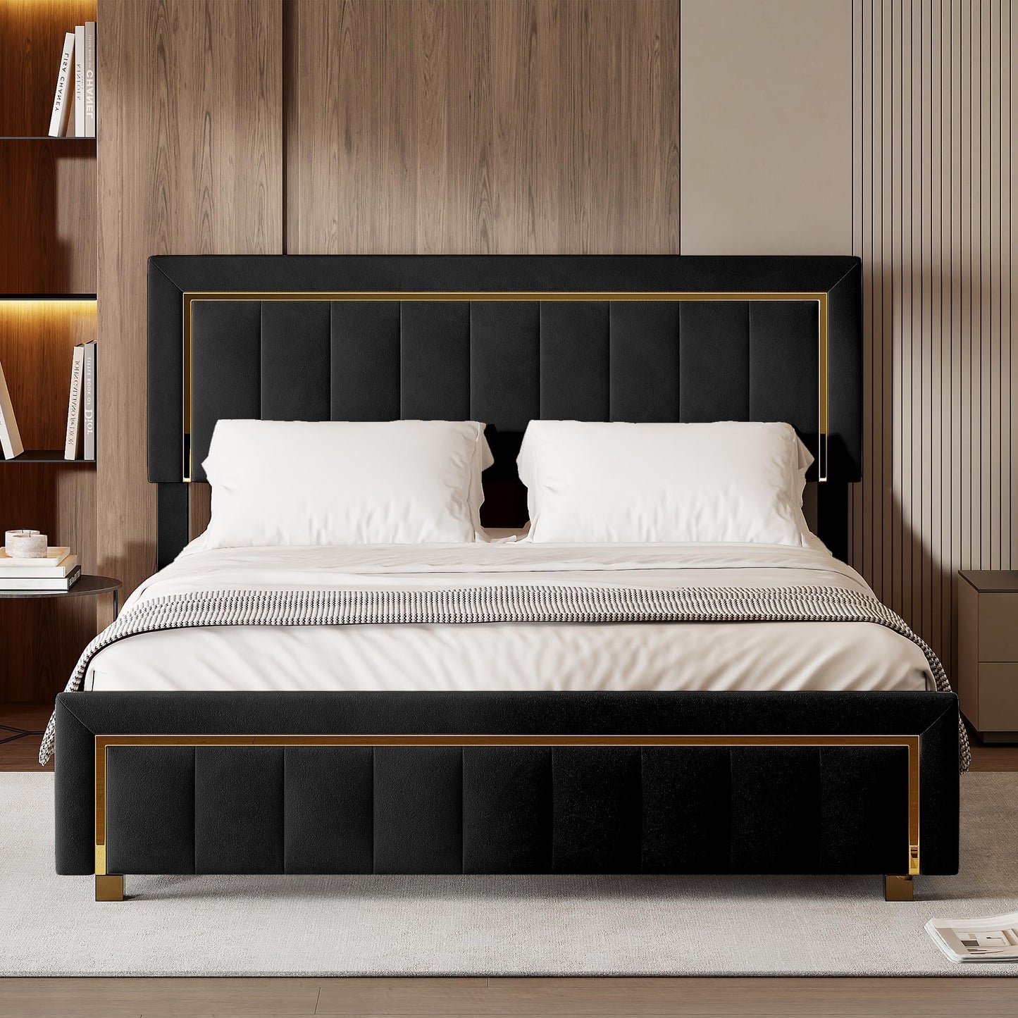 WOBOPCG Upholstered Double Bed 140 x 200, Hydraulic Storage Bed with Slatted Bases, Double Bed with Storage Space, Functional Bed with Storage Space (Grey + Flannel, 140 x 200)