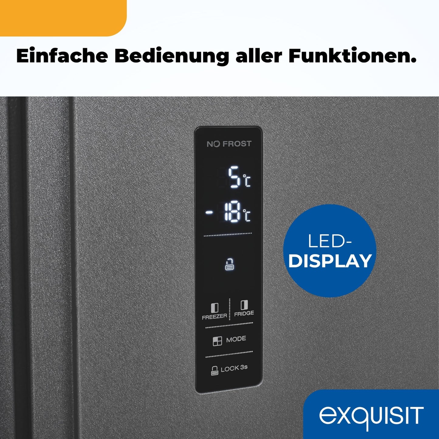 Exquisit SBS546-040E Side-by-Side Fridge-Freezer, 442 Litres, No-Frost, LED Display, 10 Shelves, Quiet Operation, 91 cm Width, White