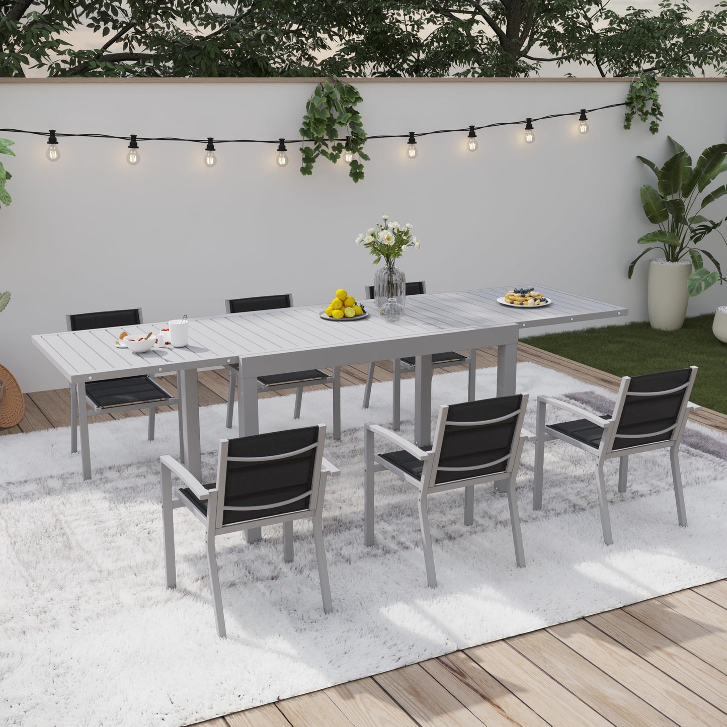 Devoko Garden Furniture Set for 8 People, 8 + 1 Aluminium Table and Chairs Set, Balcony Furniture, 8 Stackable Garden Chairs and 1 130/260 cm Stretchy Garden Table, Patio Furniture Sets Outdoor