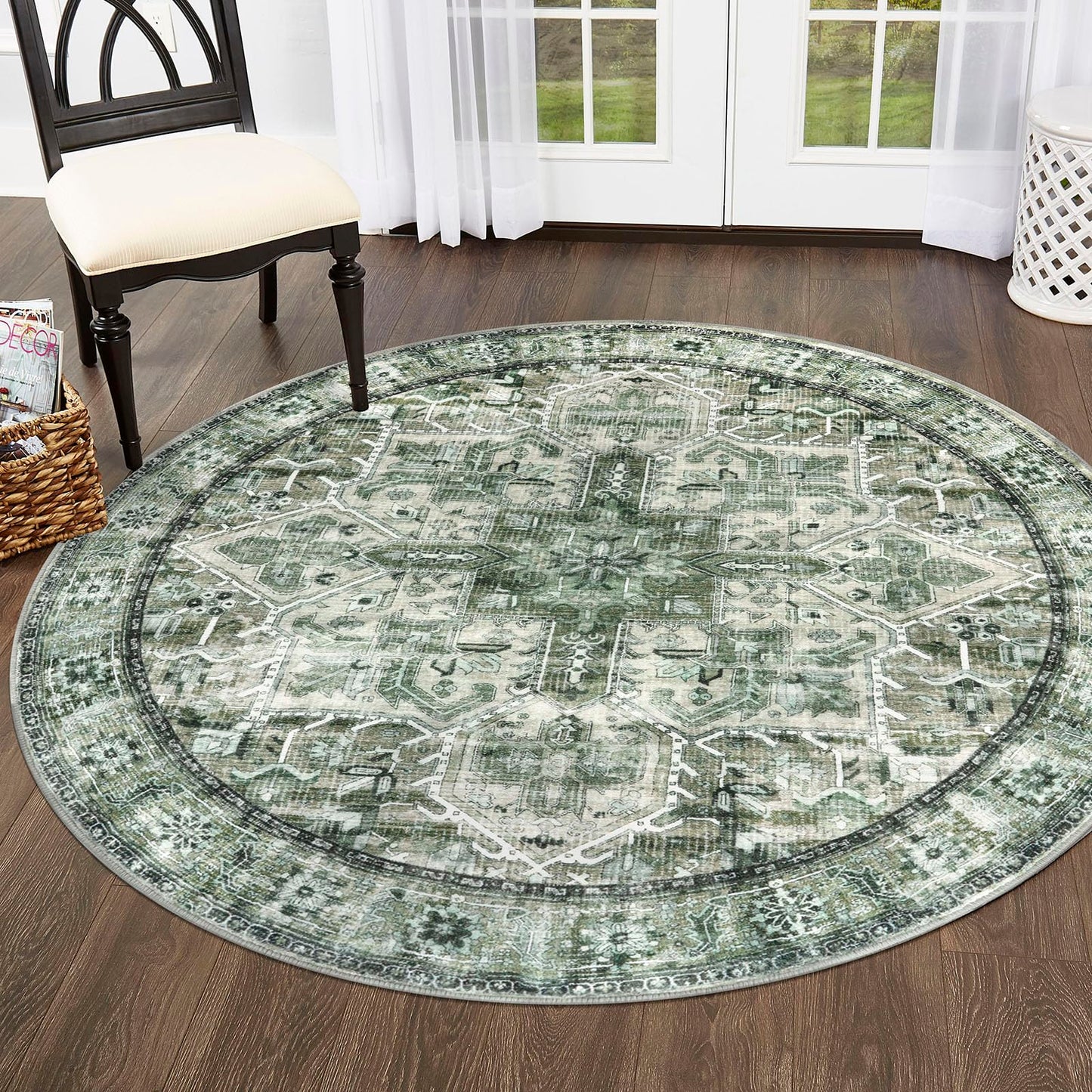 2x3 Blue Washable Rug for Entrance, Soft Traditional Area Rug, Non-Slip Printed Kitchen Rugs, Low-Pile Medallion Indoor Door Mat, Small Farmhouse Carpet for Entryway Kitchen Foyer Bedside
